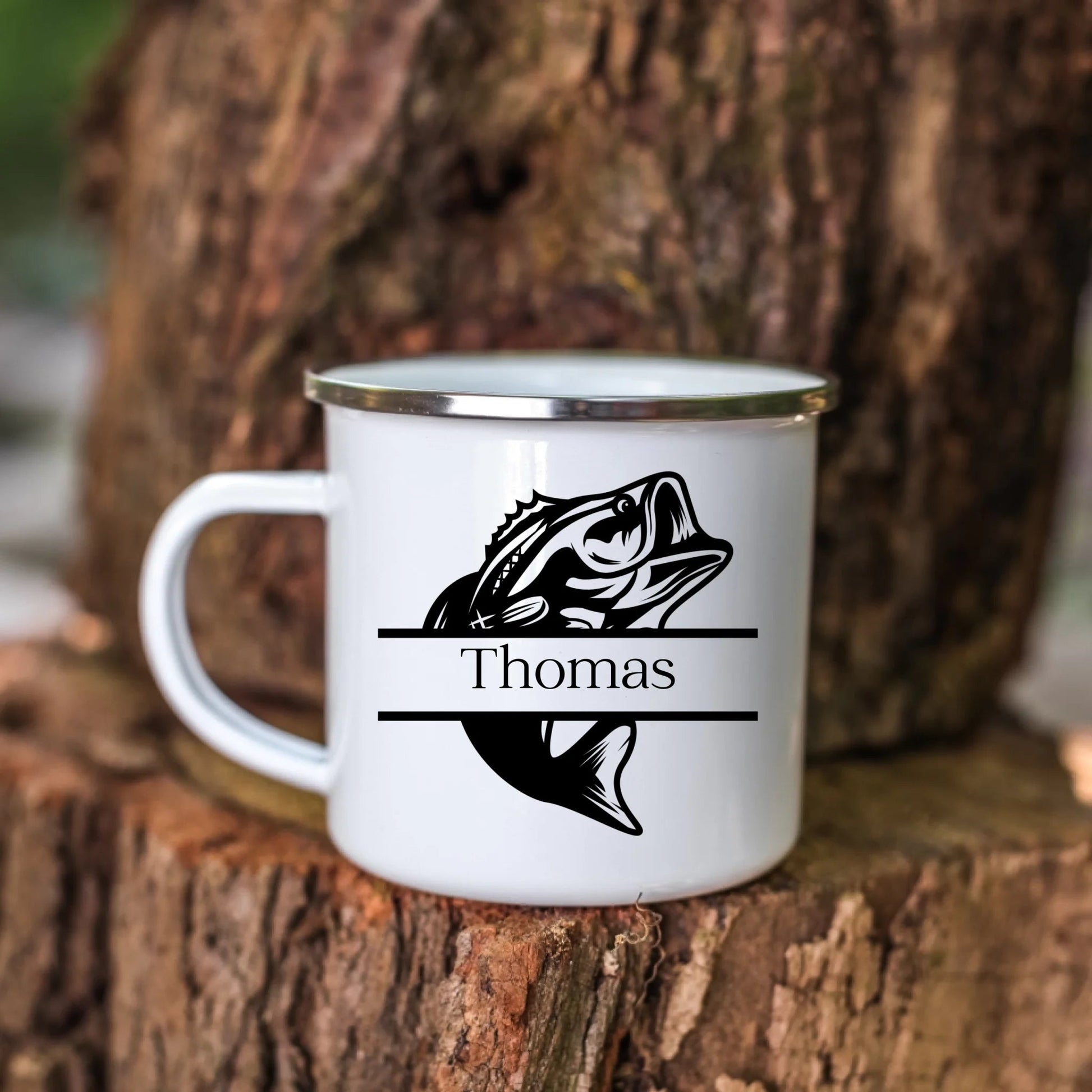 Personalisiertes Geschenk für Angler Emaille Tasse "Barsch" mit Namen Little Mathilda Little Mathilda Emaille Tasse