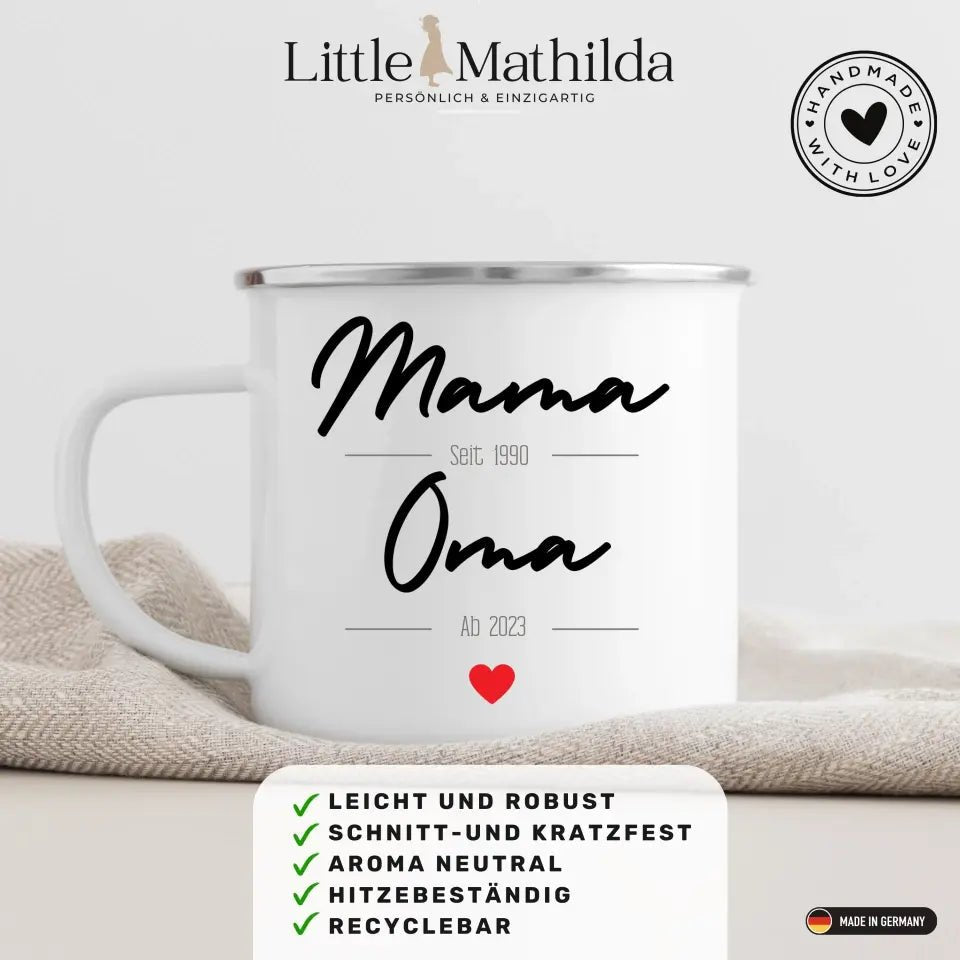 Personalisiertes Tasse Schwangerschaft verkünden: Mama seit..Oma ab.. | Geschenk zur Geburt Little Mathilda Little Mathilda Emaille Tasse