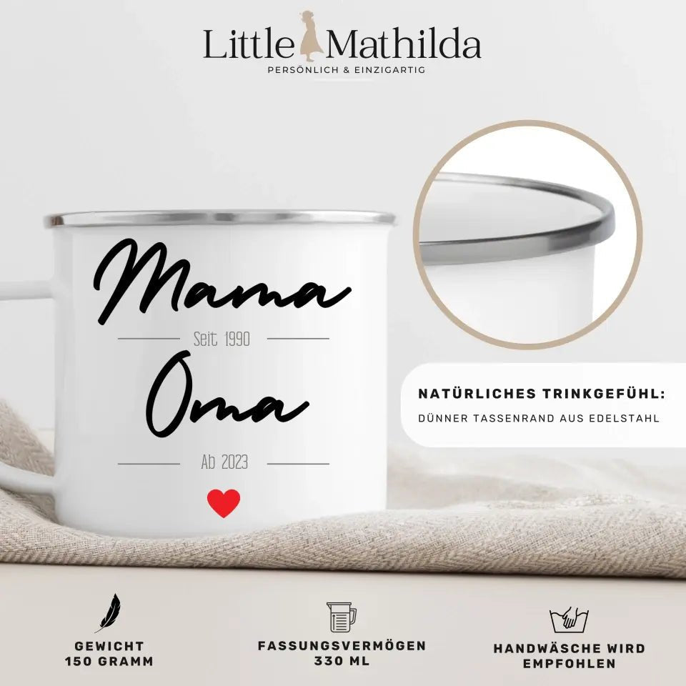 Personalisiertes Tasse Schwangerschaft verkünden: Mama seit..Oma ab.. | Geschenk zur Geburt Little Mathilda Little Mathilda Emaille Tasse