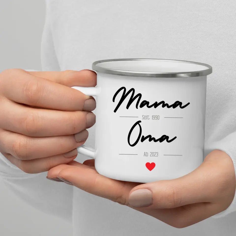 Personalisiertes Tasse Schwangerschaft verkünden: Mama seit..Oma ab.. | Geschenk zur Geburt Little Mathilda Little Mathilda Emaille Tasse