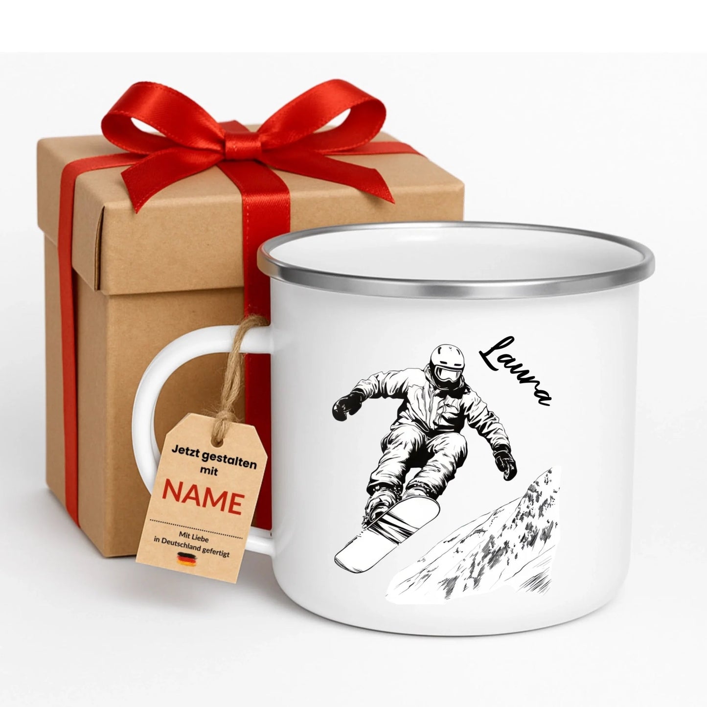Snowboard Tasse personalisiert mit Wunschnamen – Cooles Geschenk für Snowboard - Liebhaber Little Mathilda Little Mathilda Emaille Tasse