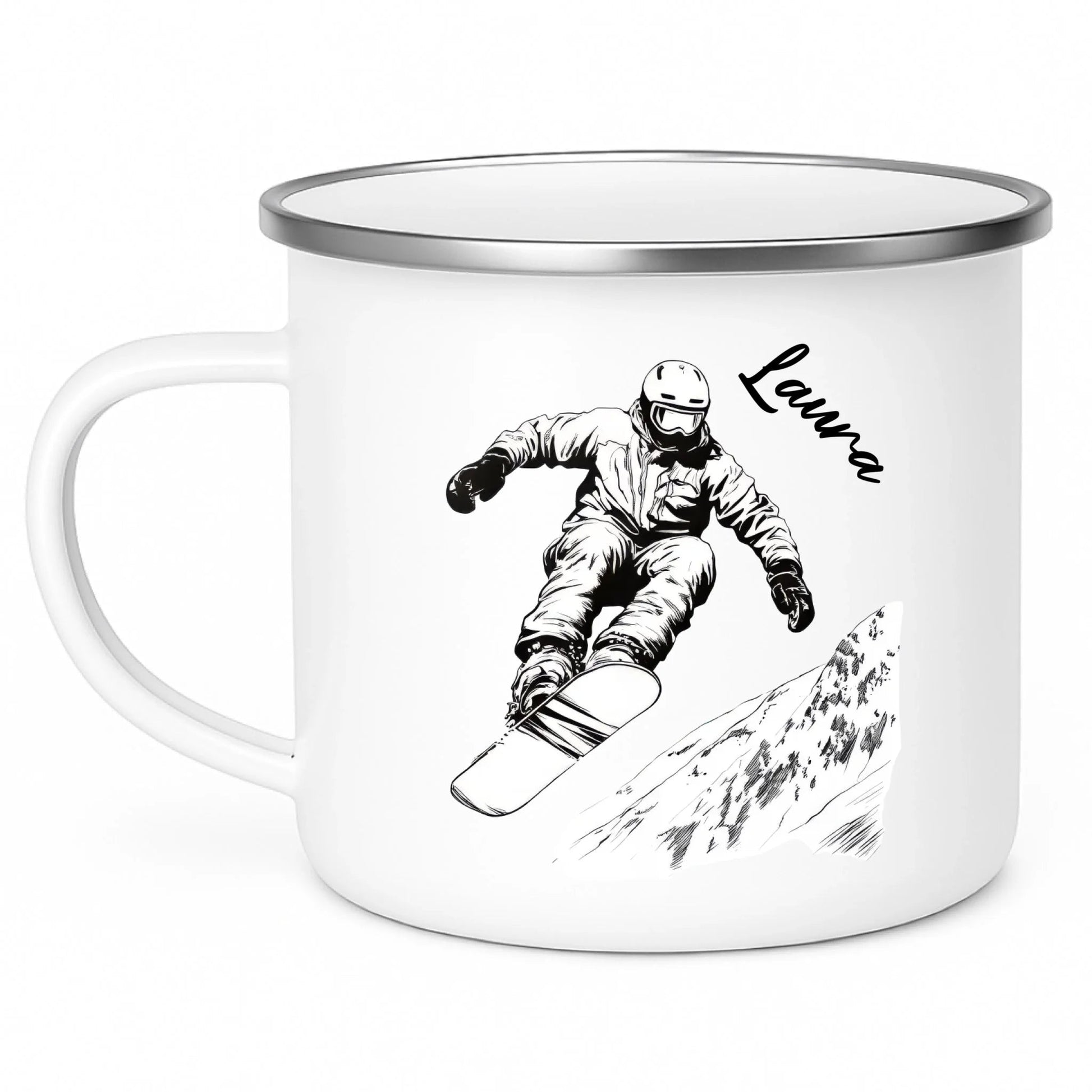 Snowboard Tasse personalisiert mit Wunschnamen – Cooles Geschenk für Snowboard - Liebhaber Little Mathilda Little Mathilda Emaille Tasse
