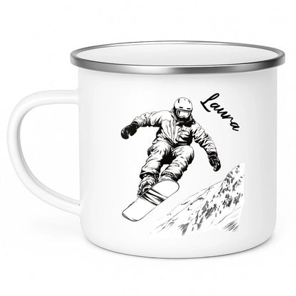 Snowboard Tasse personalisiert mit Wunschnamen – Cooles Geschenk für Snowboard - Liebhaber Little Mathilda Little Mathilda Emaille Tasse