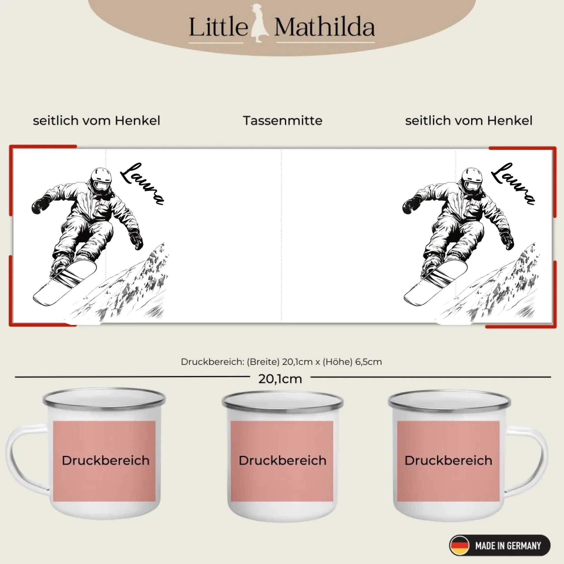 Snowboard Tasse personalisiert mit Wunschnamen – Cooles Geschenk für Snowboard - Liebhaber Little Mathilda Little Mathilda Emaille Tasse