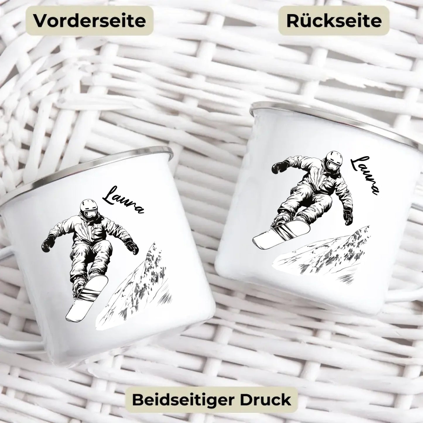 Snowboard Tasse personalisiert mit Wunschnamen – Cooles Geschenk für Snowboard - Liebhaber Little Mathilda Little Mathilda Emaille Tasse
