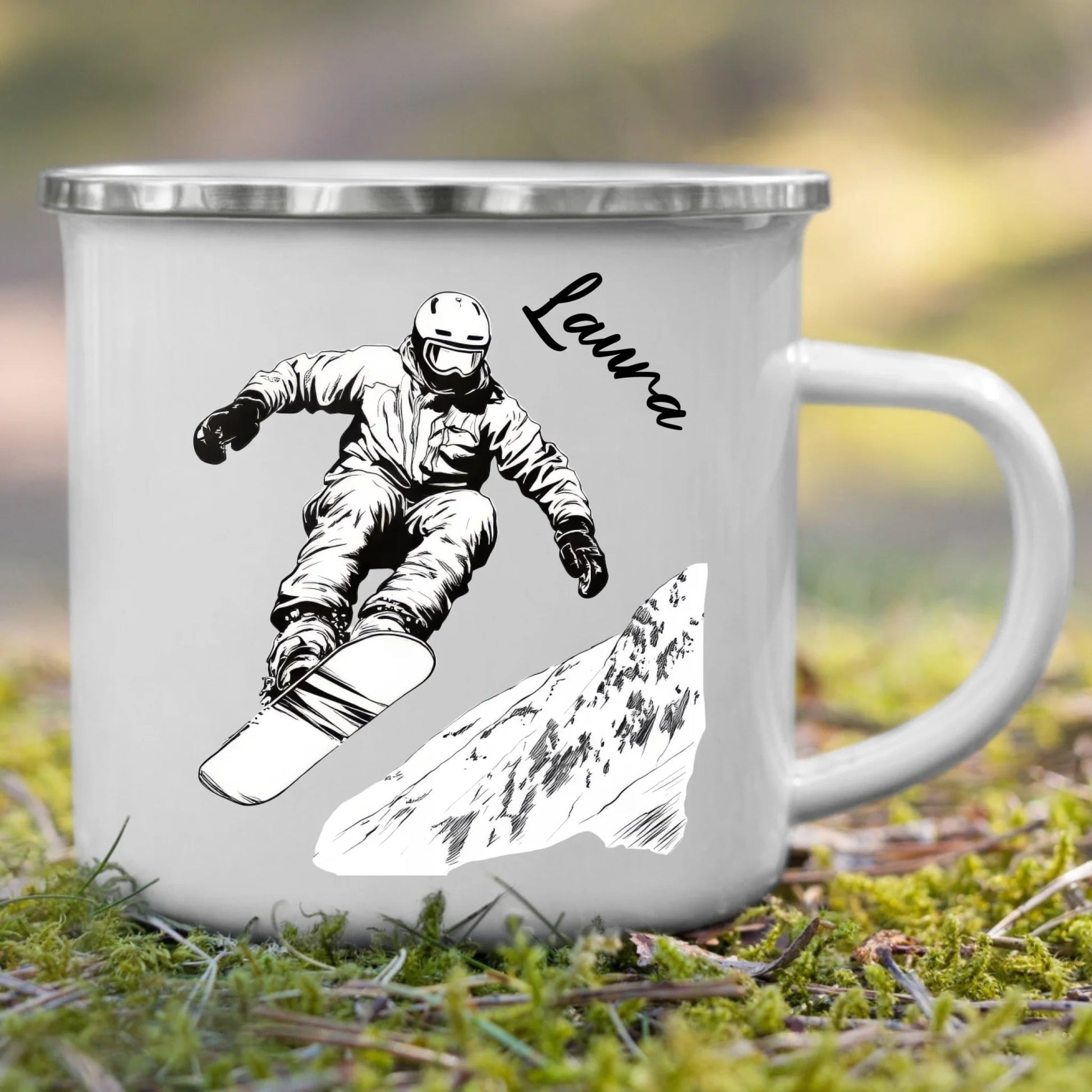 Snowboard Tasse personalisiert mit Wunschnamen – Cooles Geschenk für Snowboard - Liebhaber Little Mathilda Little Mathilda Emaille Tasse