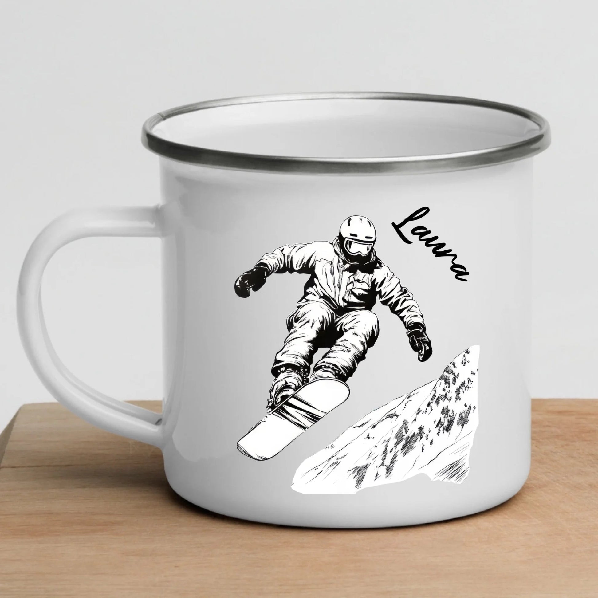 Snowboard Tasse personalisiert mit Wunschnamen – Cooles Geschenk für Snowboard - Liebhaber Little Mathilda Little Mathilda Emaille Tasse