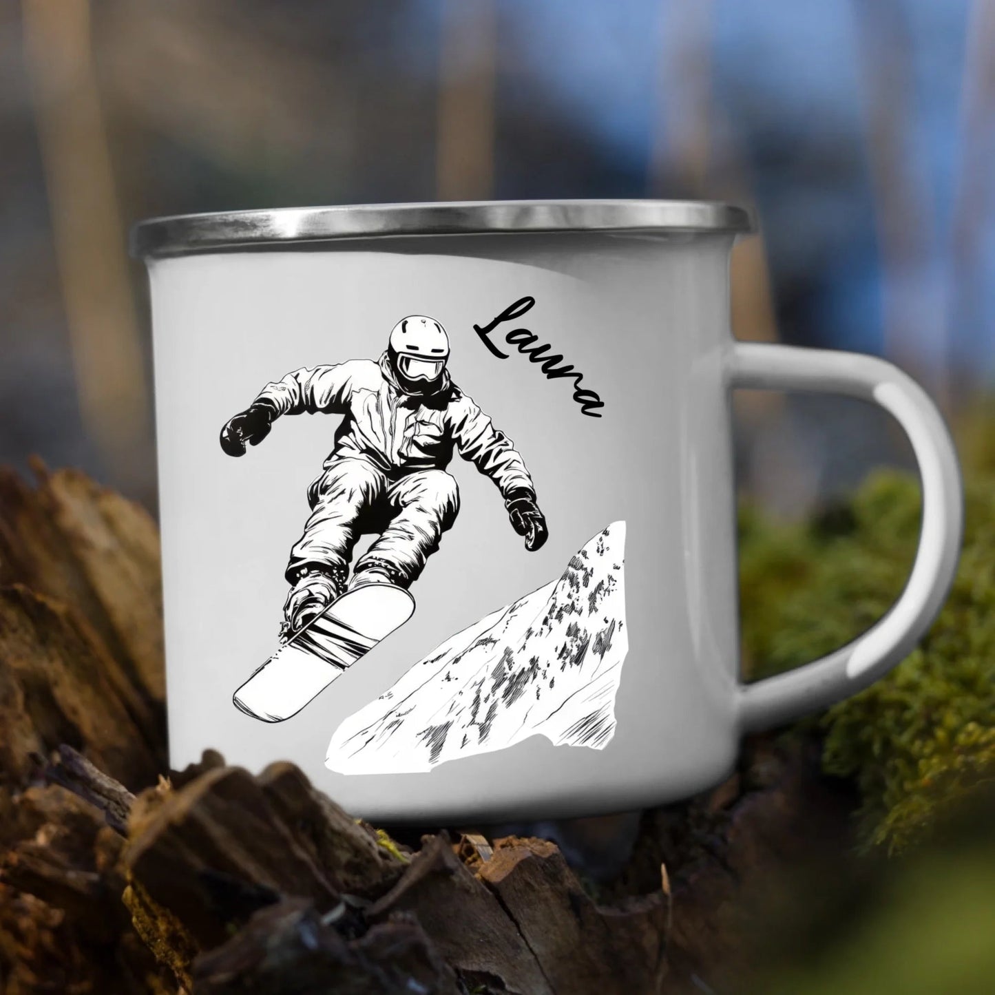 Snowboard Tasse personalisiert mit Wunschnamen – Cooles Geschenk für Snowboard - Liebhaber Little Mathilda Little Mathilda Emaille Tasse