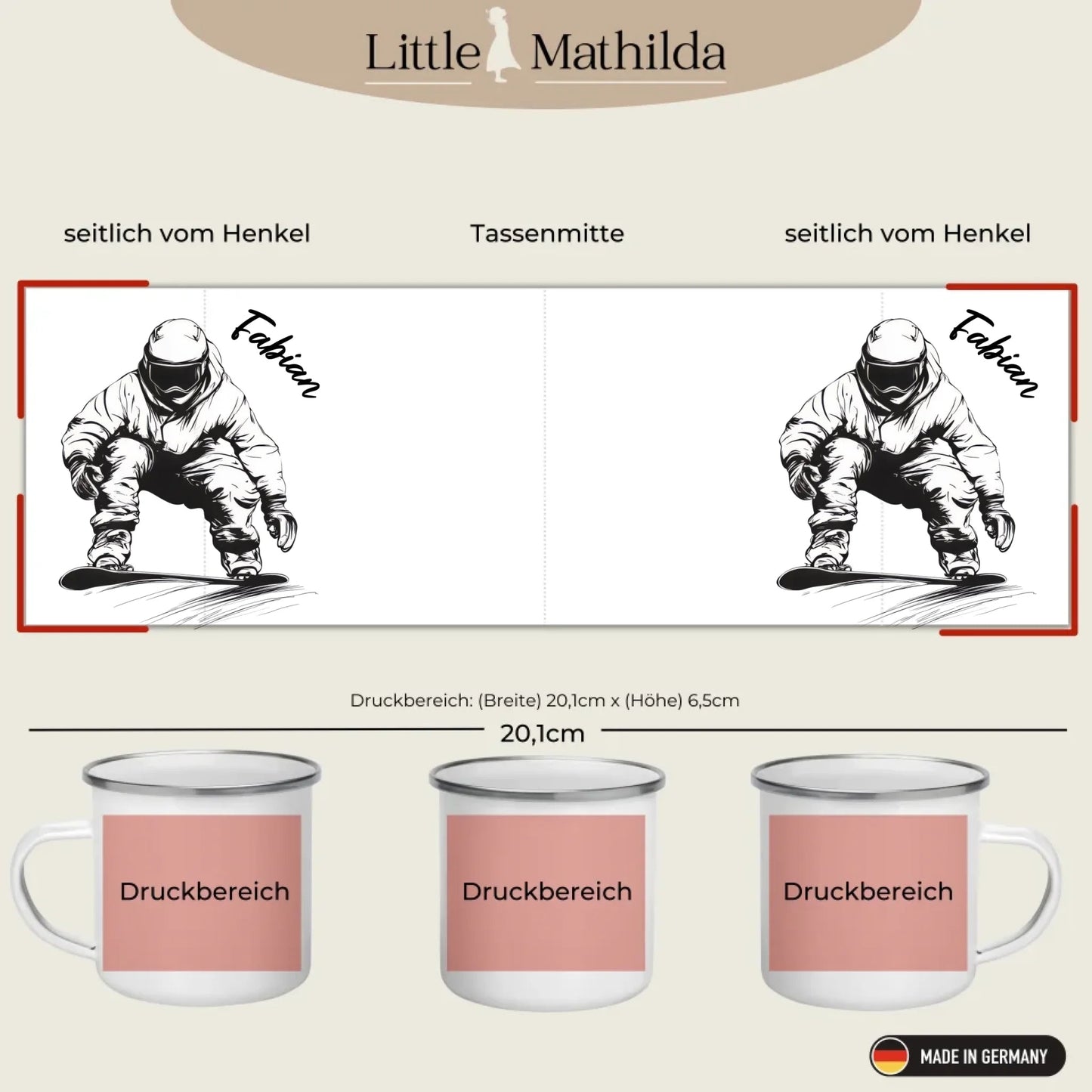 Snowboarder Emaille Tasse mit Namen – Individuelles Winter - & Outdoor - Geschenk Little Mathilda Little Mathilda Emaille Tasse