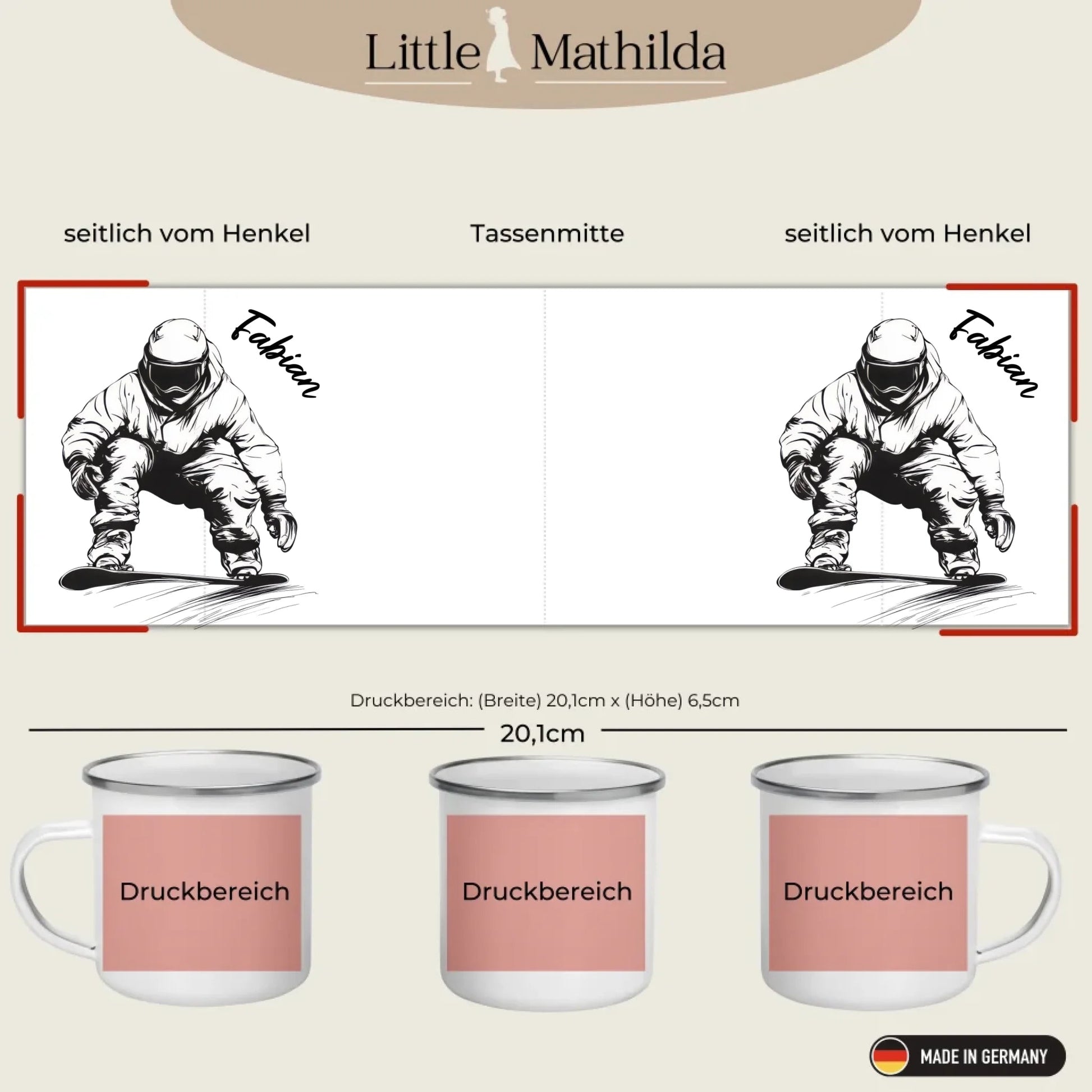 Snowboarder Emaille Tasse mit Namen – Individuelles Winter - & Outdoor - Geschenk Little Mathilda Little Mathilda Emaille Tasse