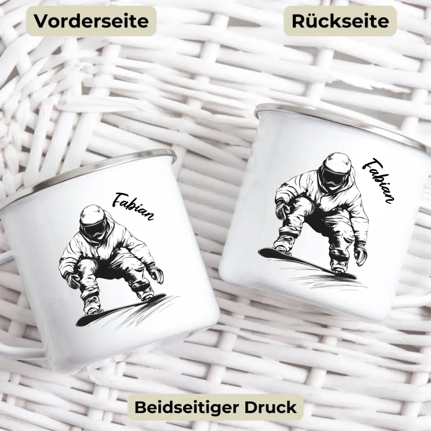 Snowboarder Emaille Tasse mit Namen – Individuelles Winter - & Outdoor - Geschenk Little Mathilda Little Mathilda Emaille Tasse