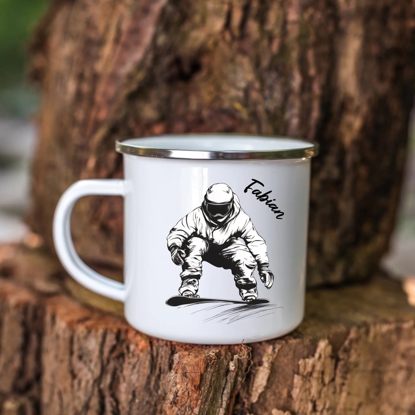 Snowboarder Emaille Tasse mit Namen – Individuelles Winter - & Outdoor - Geschenk Little Mathilda Little Mathilda Emaille Tasse