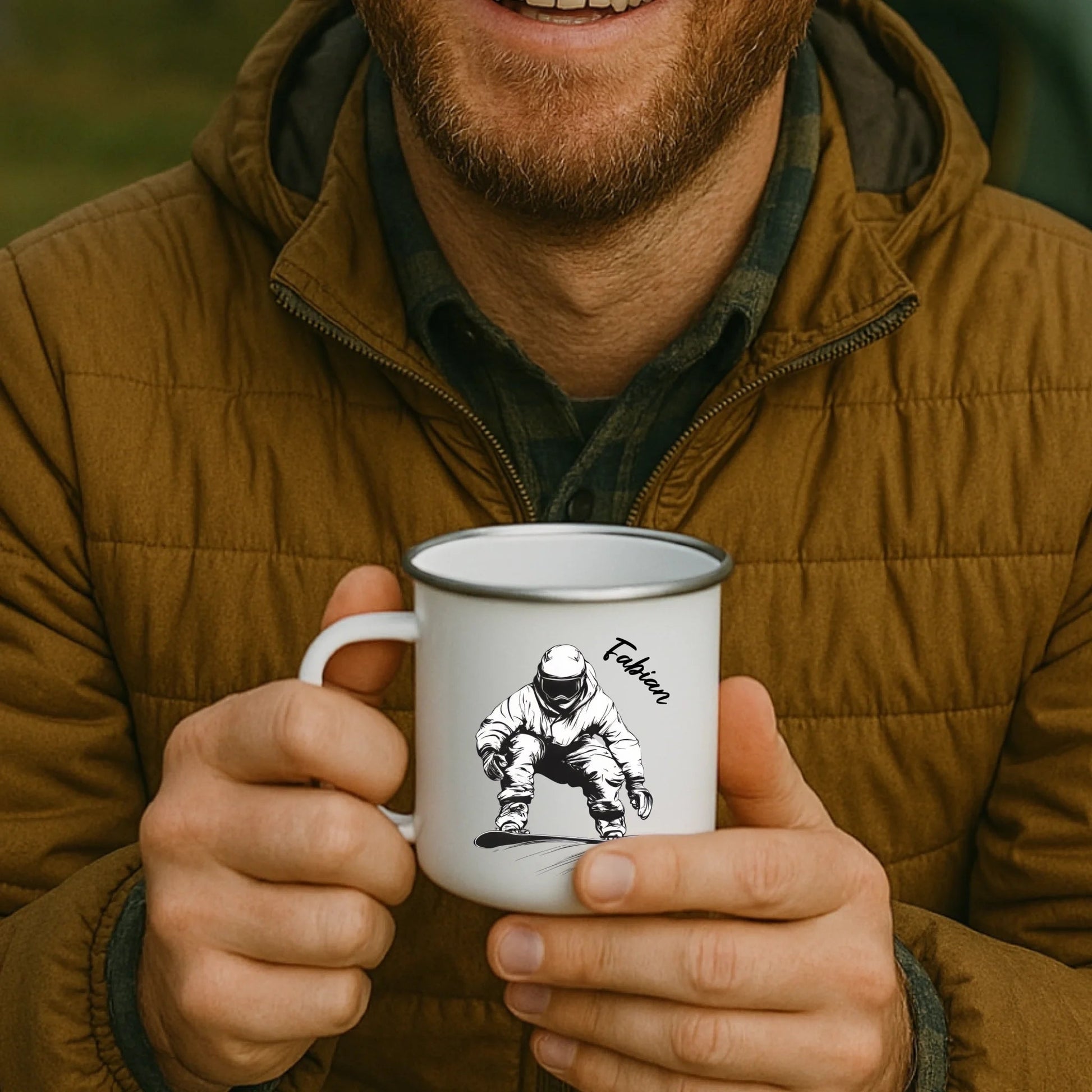 Snowboarder Emaille Tasse mit Namen – Individuelles Winter - & Outdoor - Geschenk Little Mathilda Little Mathilda Emaille Tasse