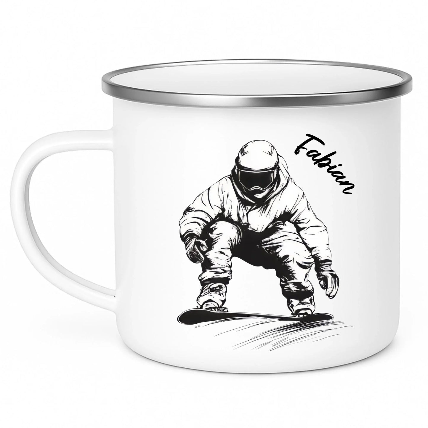 Snowboarder Emaille Tasse mit Namen – Individuelles Winter - & Outdoor - Geschenk Little Mathilda Little Mathilda Emaille Tasse