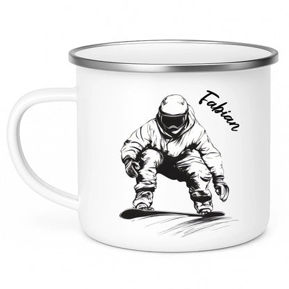 Snowboarder Emaille Tasse mit Namen – Individuelles Winter - & Outdoor - Geschenk Little Mathilda Little Mathilda Emaille Tasse