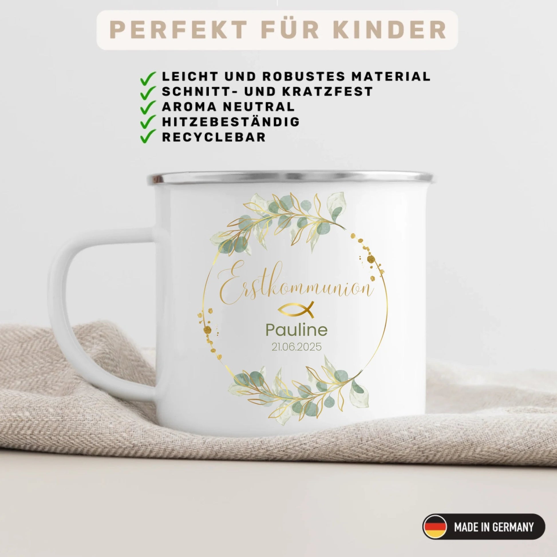 Tasse zur Erstkommunion Blumenkranz Little Mathilda Little Mathilda Emaille Tasse