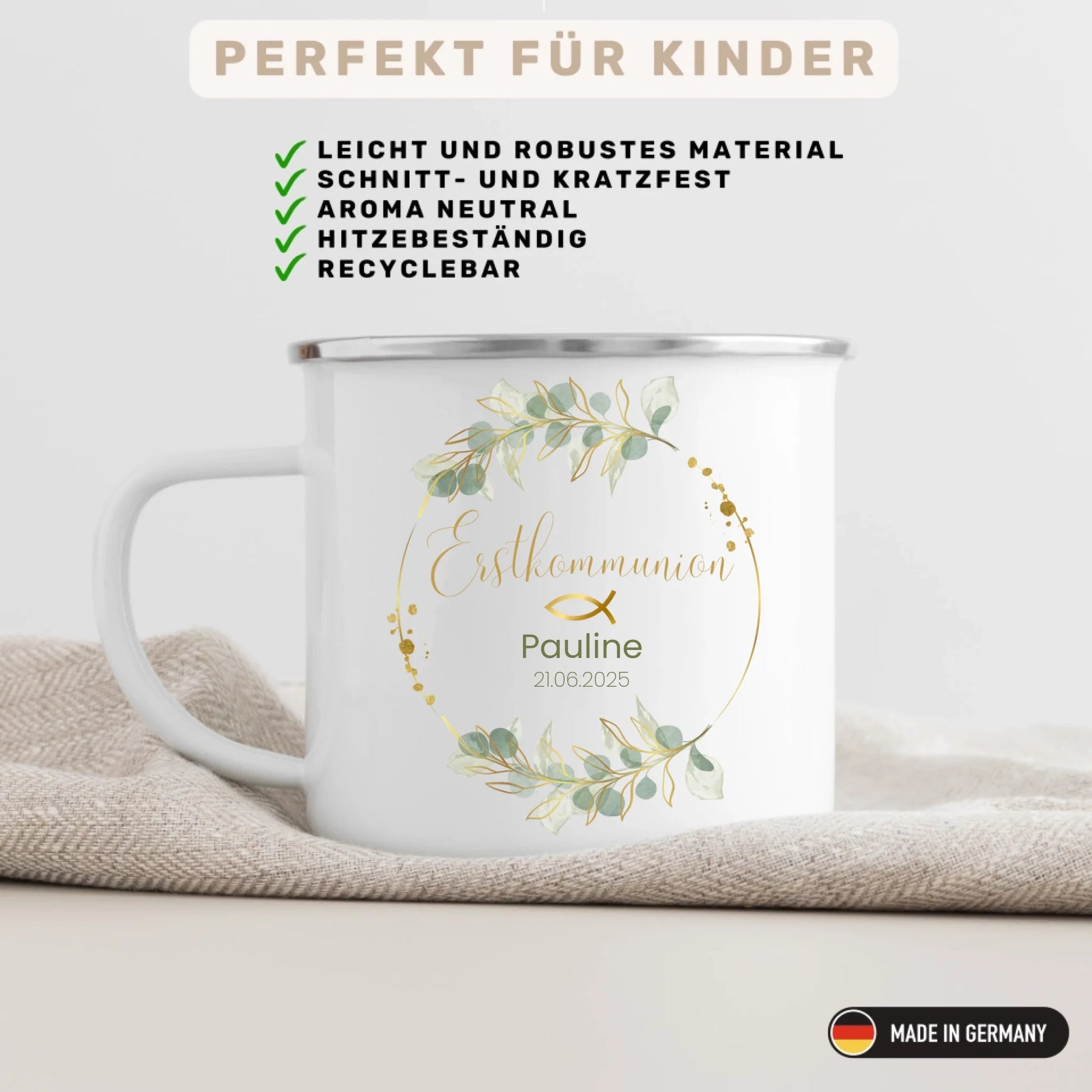 Tasse zur Erstkommunion Blumenkranz Little Mathilda Little Mathilda Emaille Tasse