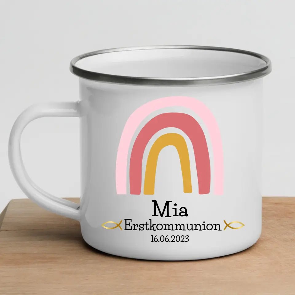 Tasse zur Erstkommunion rosa Regenbogen Little Mathilda Little Mathilda Emaille Tasse