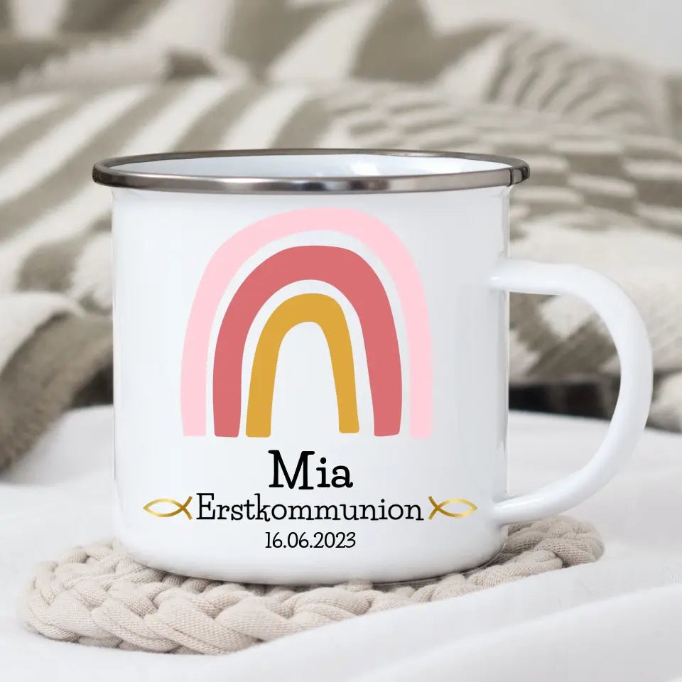 Tasse zur Erstkommunion rosa Regenbogen Little Mathilda Little Mathilda Emaille Tasse