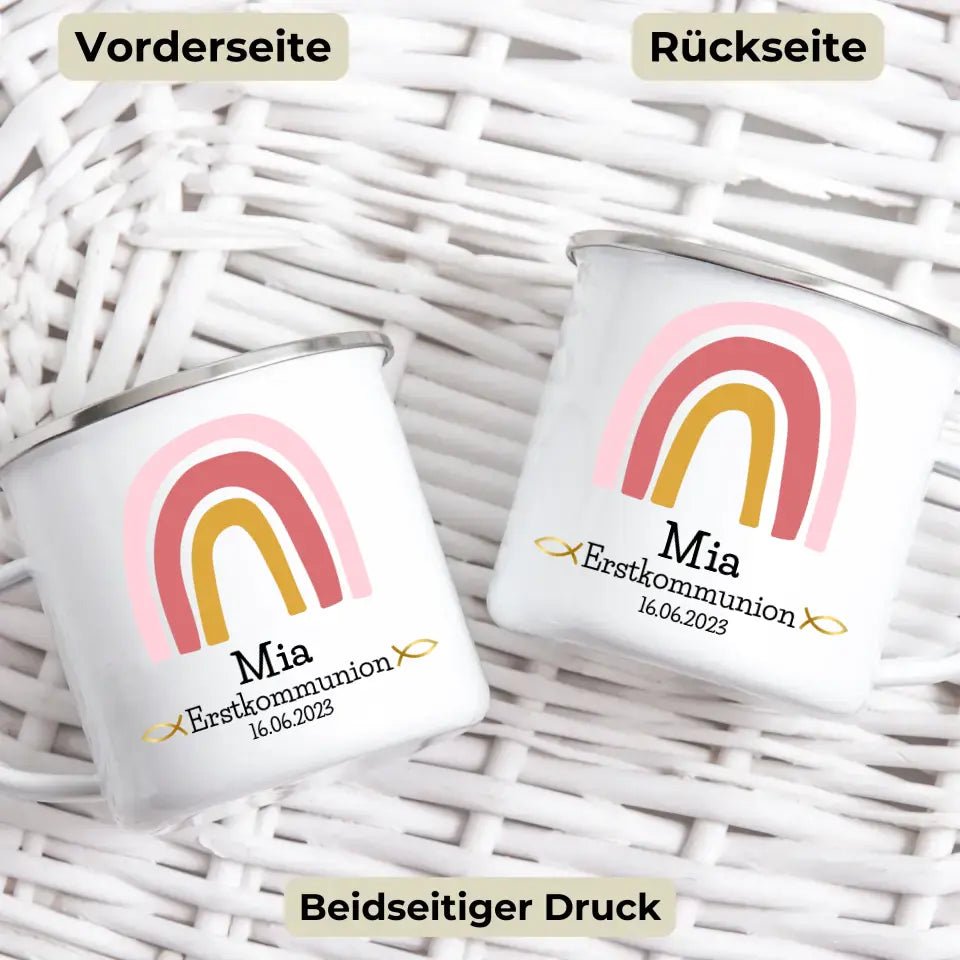 Tasse zur Erstkommunion rosa Regenbogen Little Mathilda Little Mathilda Emaille Tasse