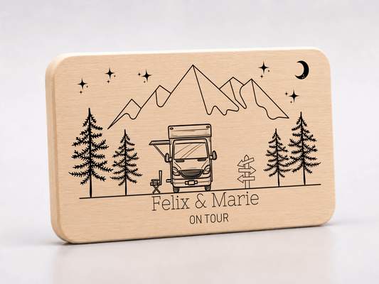 Personalisiertes Frühstücksbrett Camper mit Namen und Gravur aus Buchenholz Little Mathilda Little Mathilda Frühstücksbrett