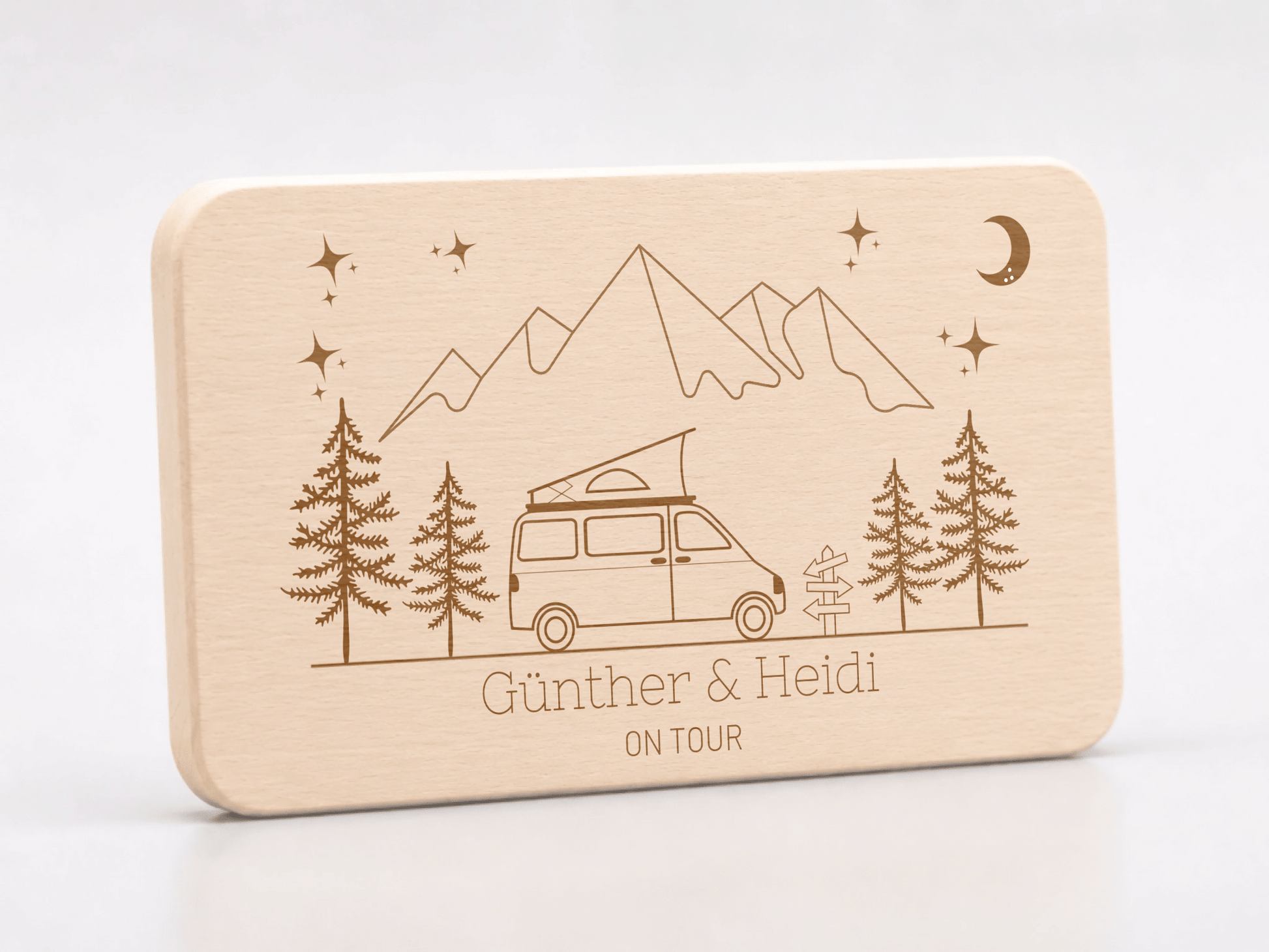 Personalisiertes Frühstücksbrett Camping van mit Aufstelldach mit Namen und Gravur aus 100% Buchenholz Little Mathilda Little Mathilda Frühstücksbrett