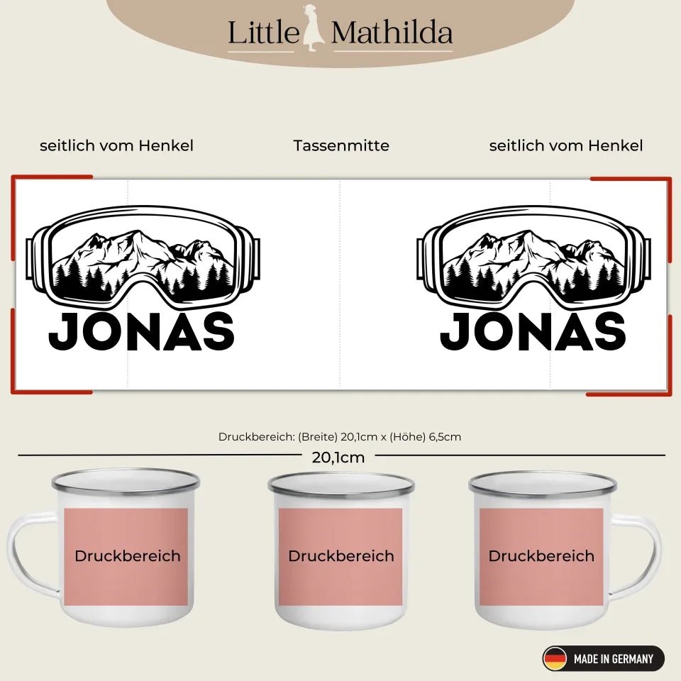 Skifahrer Tasse mit Namen Little Mathilda Little Mathilda Keramik Tasse, Emaille Tasse