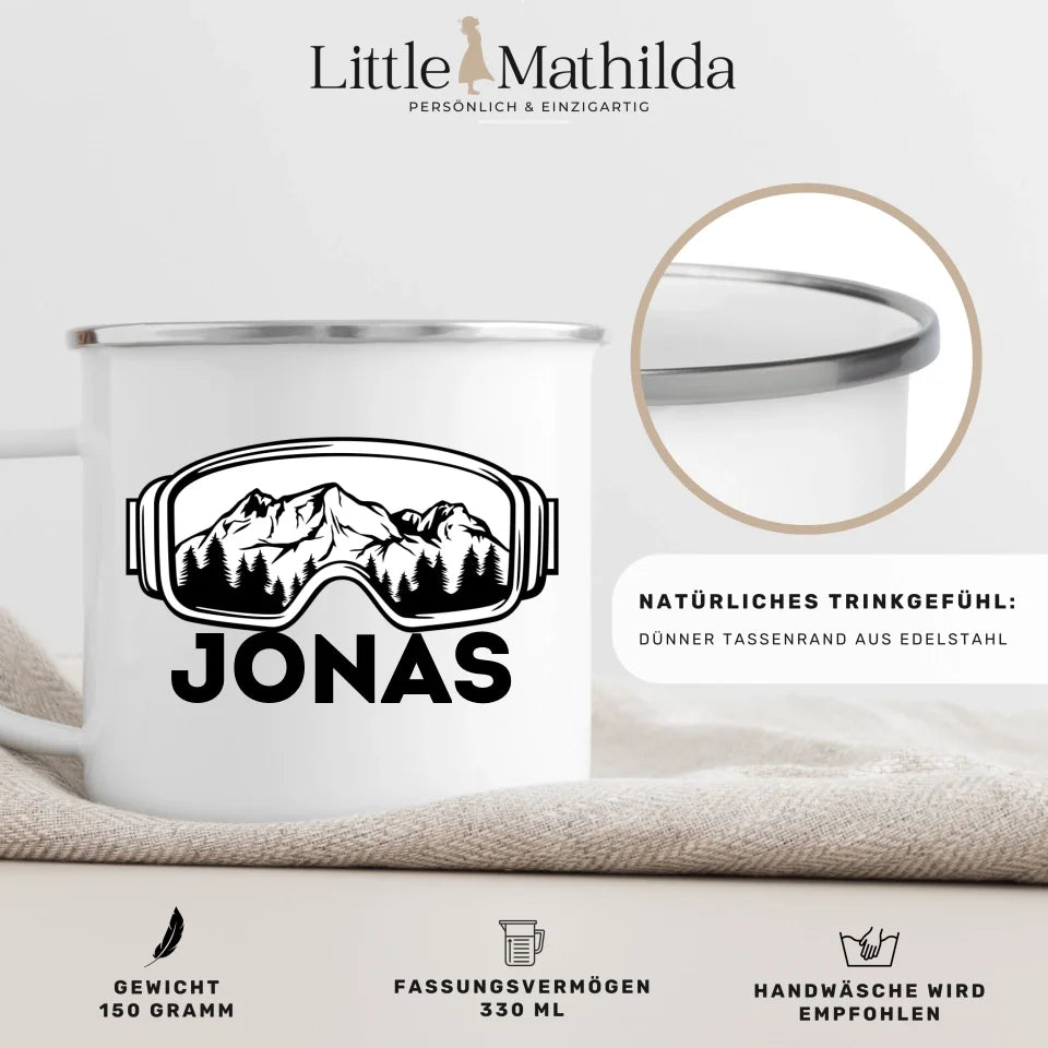 Skifahrer Tasse mit Namen Little Mathilda Little Mathilda Keramik Tasse, Emaille Tasse
