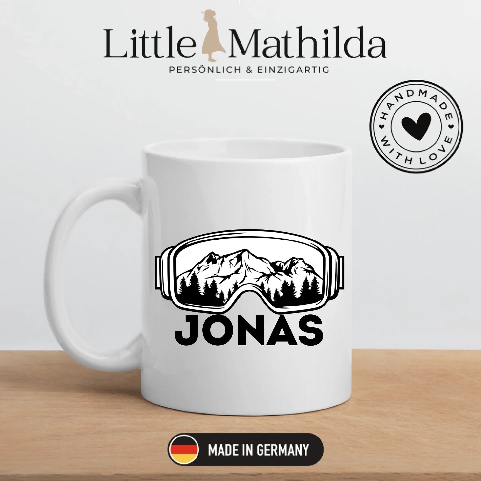 Skifahrer Tasse mit Namen Little Mathilda Little Mathilda Keramik Tasse, Emaille Tasse
