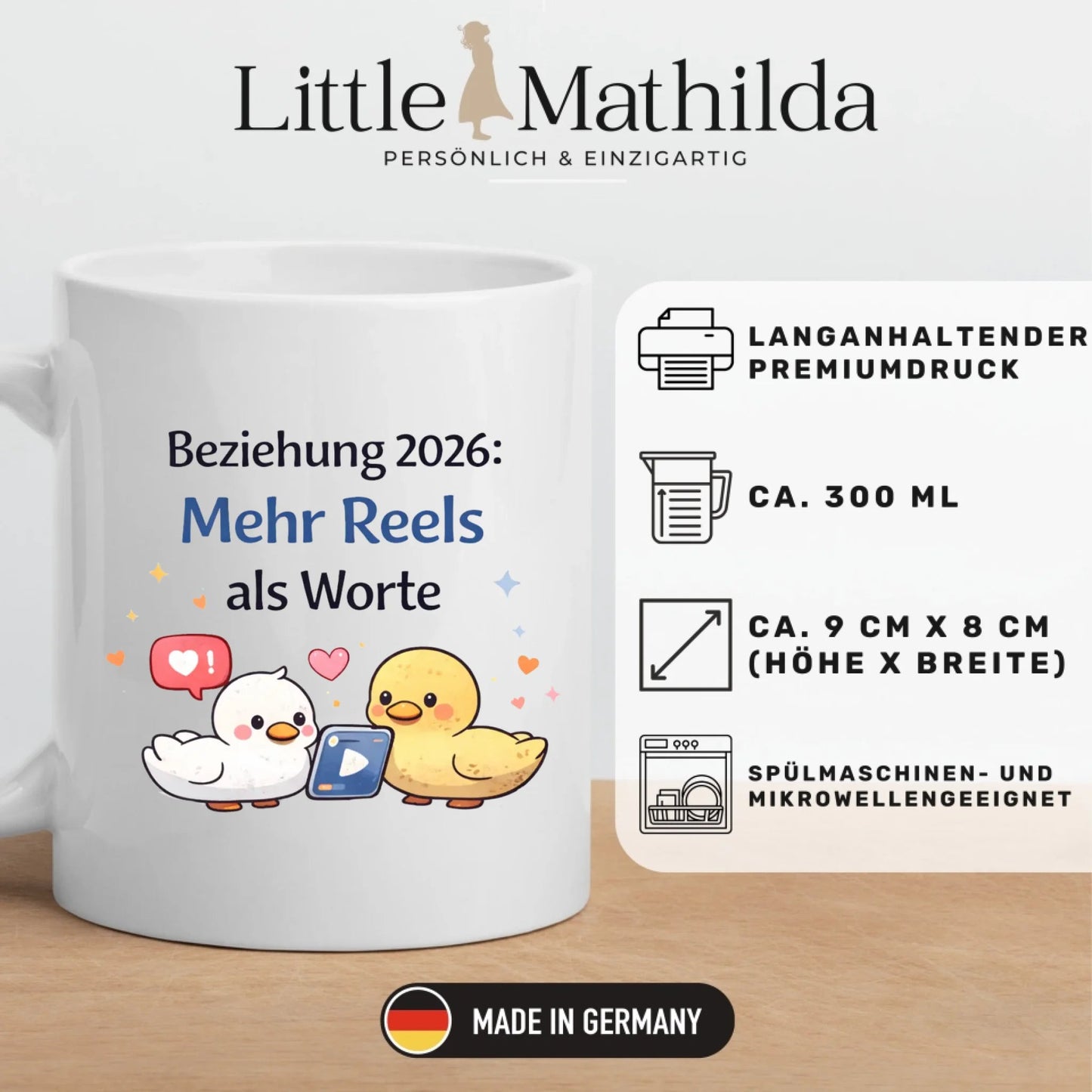 Kaffeetasse Tasse mit Spruch: Beziehungen 2026 Mehr Reels als Worte Little Mathilda Little Mathilda Keramik Tasse