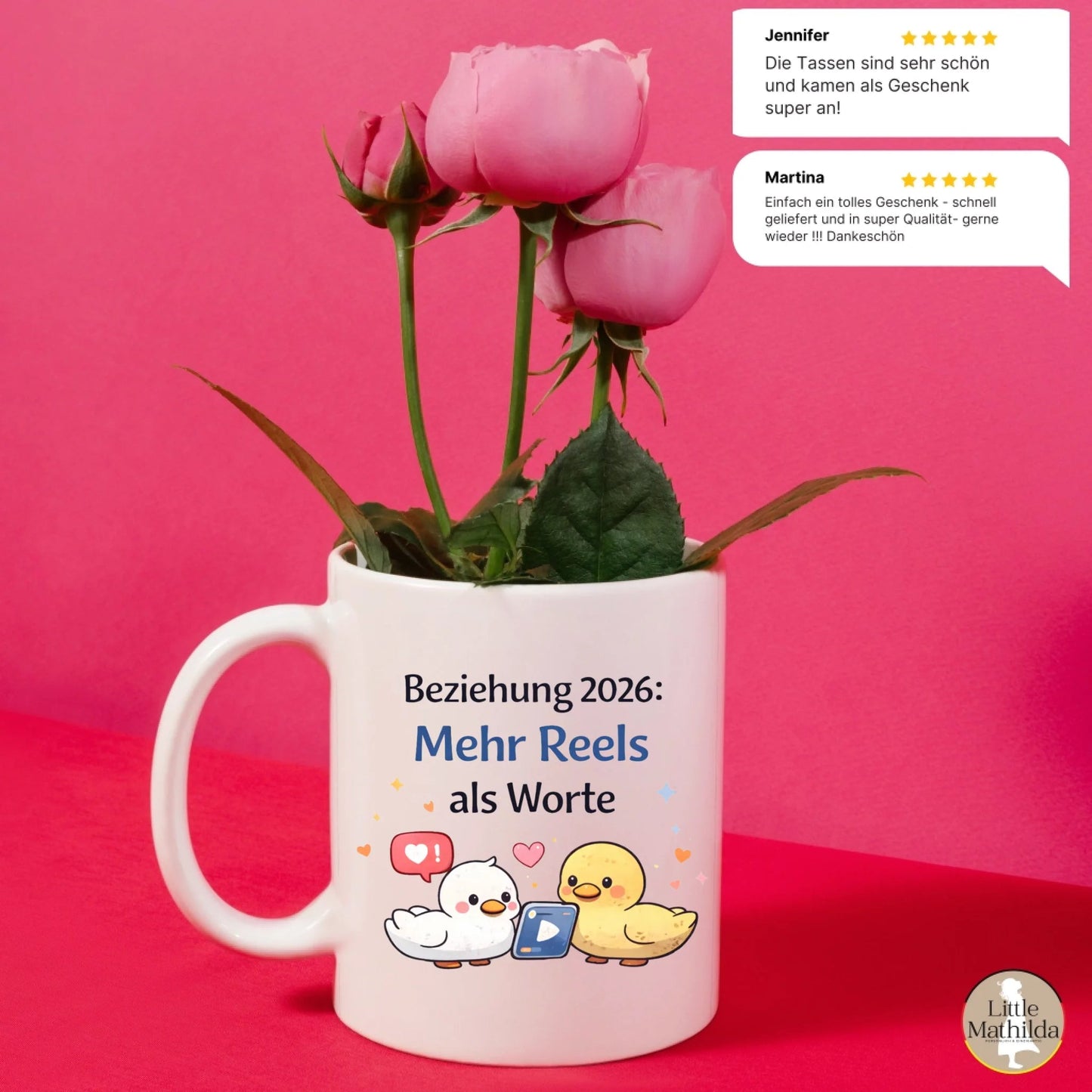 Kaffeetasse Tasse mit Spruch: Beziehungen 2026 Mehr Reels als Worte Little Mathilda Little Mathilda Keramik Tasse