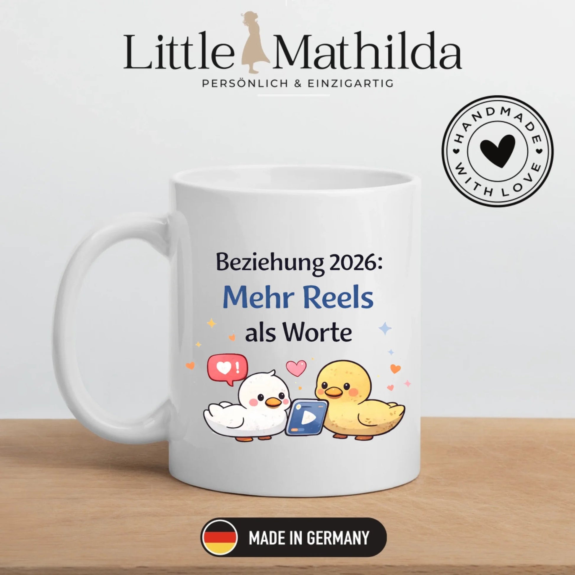Kaffeetasse Tasse mit Spruch: Beziehungen 2026 Mehr Reels als Worte Little Mathilda Little Mathilda Keramik Tasse