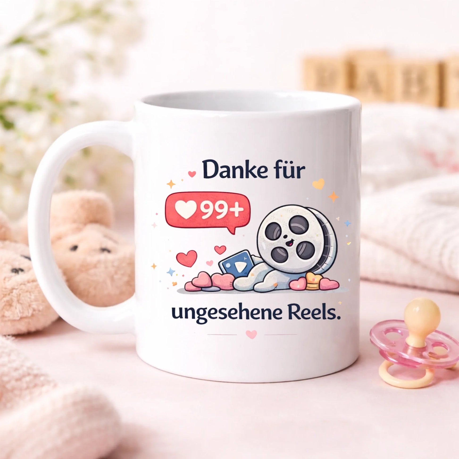 Kaffeetasse Tasse mit Spruch: Danke für 99+ ungesehene Reels Little Mathilda Little Mathilda Keramik Tasse