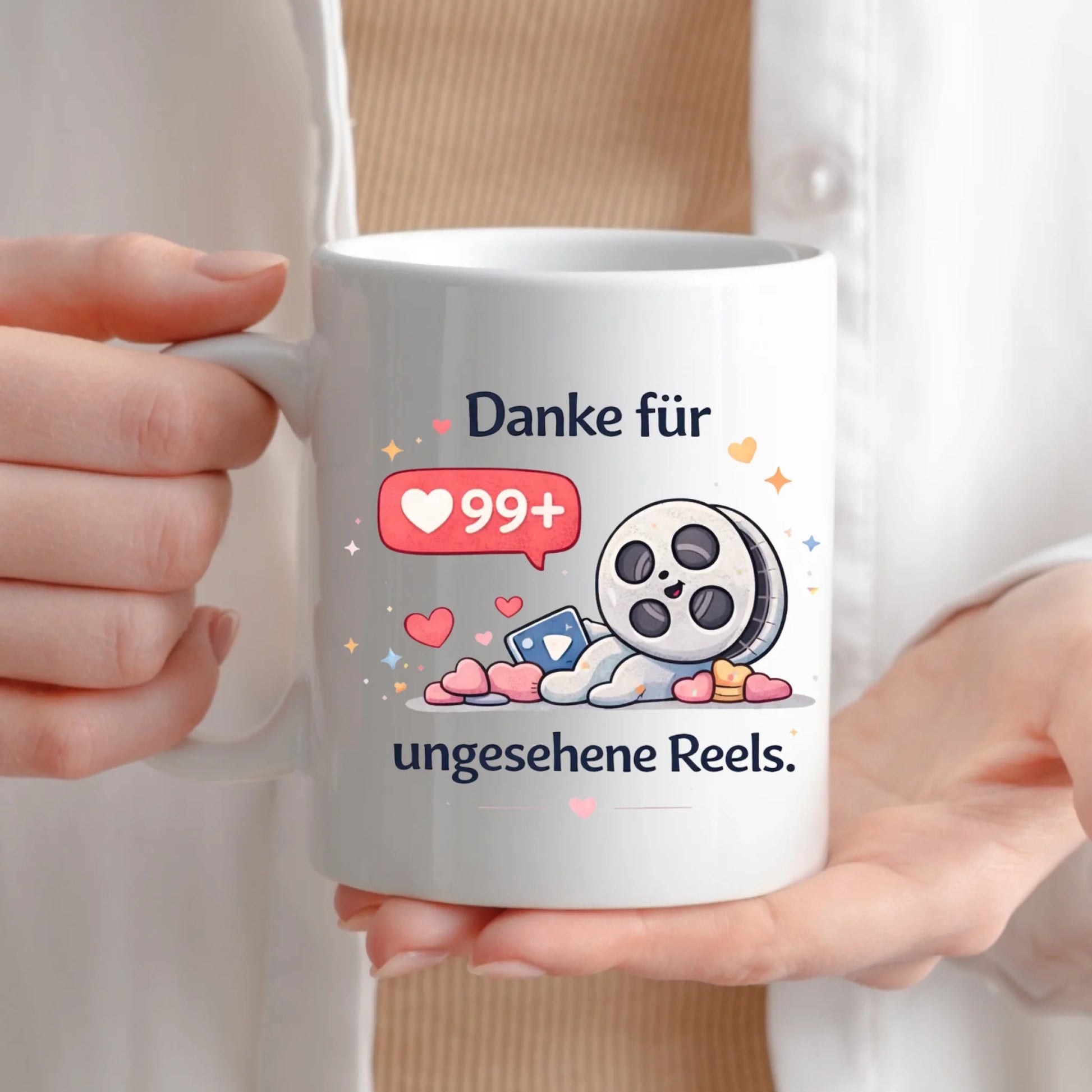 Kaffeetasse Tasse mit Spruch: Danke für 99+ ungesehene Reels Little Mathilda Little Mathilda Keramik Tasse