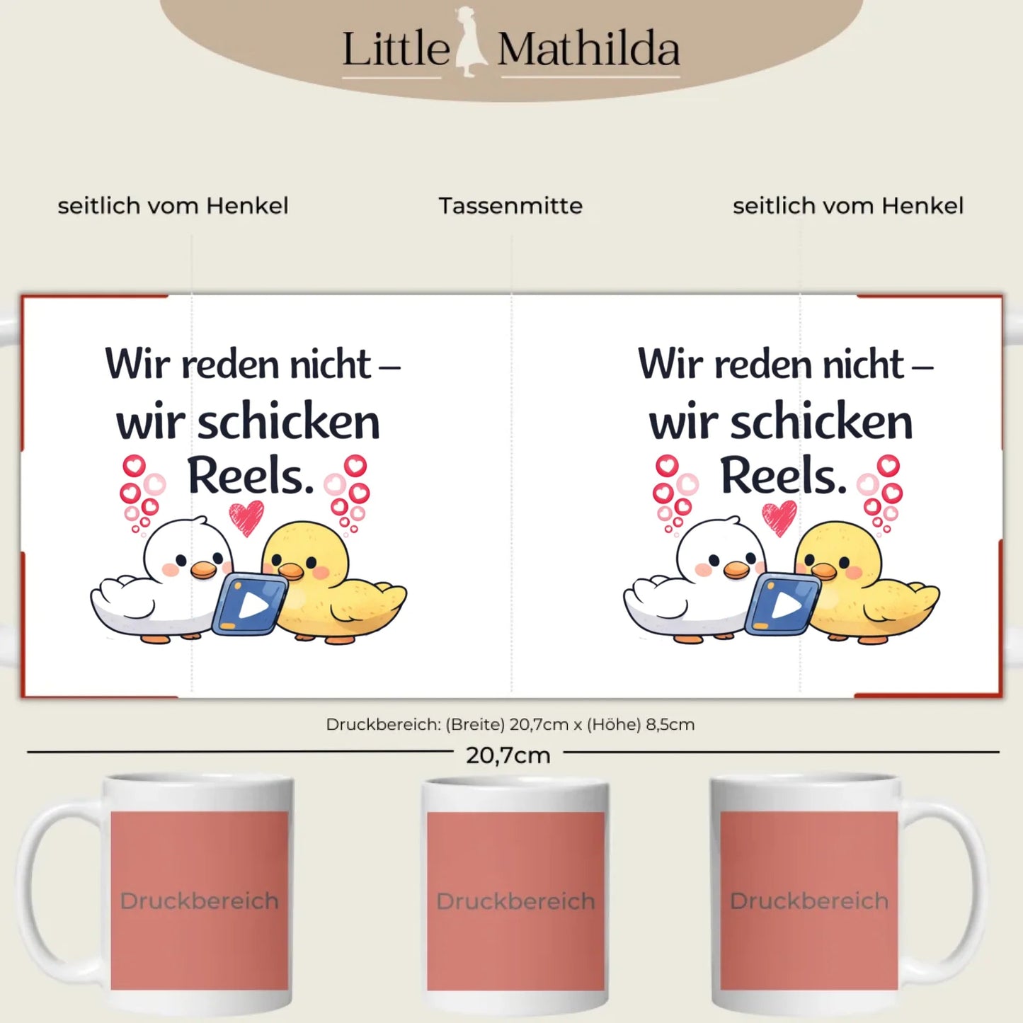 Kaffeetasse Tasse mit Spruch: Wir reden nicht, wir schicken Reels Little Mathilda Little Mathilda Keramik Tasse
