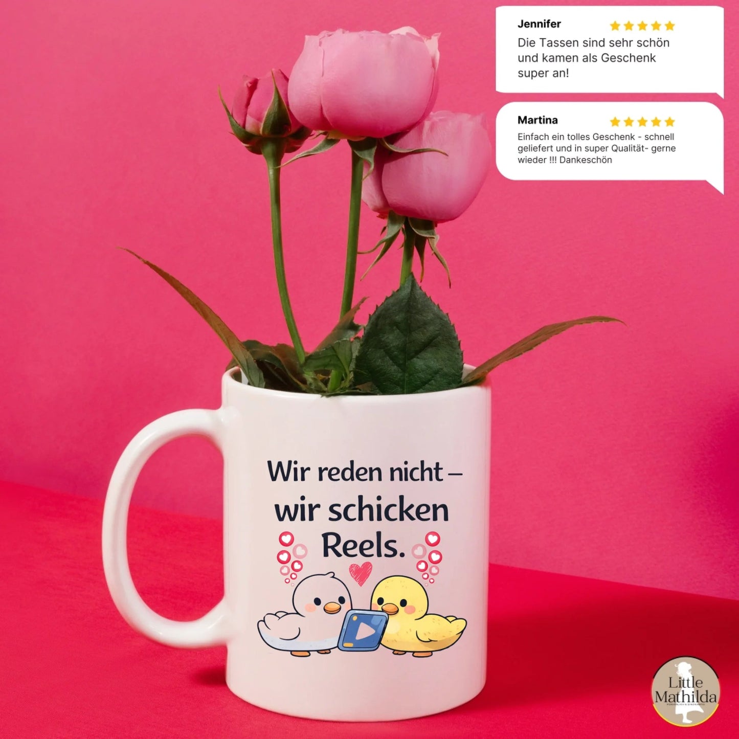 Kaffeetasse Tasse mit Spruch: Wir reden nicht, wir schicken Reels Little Mathilda Little Mathilda Keramik Tasse