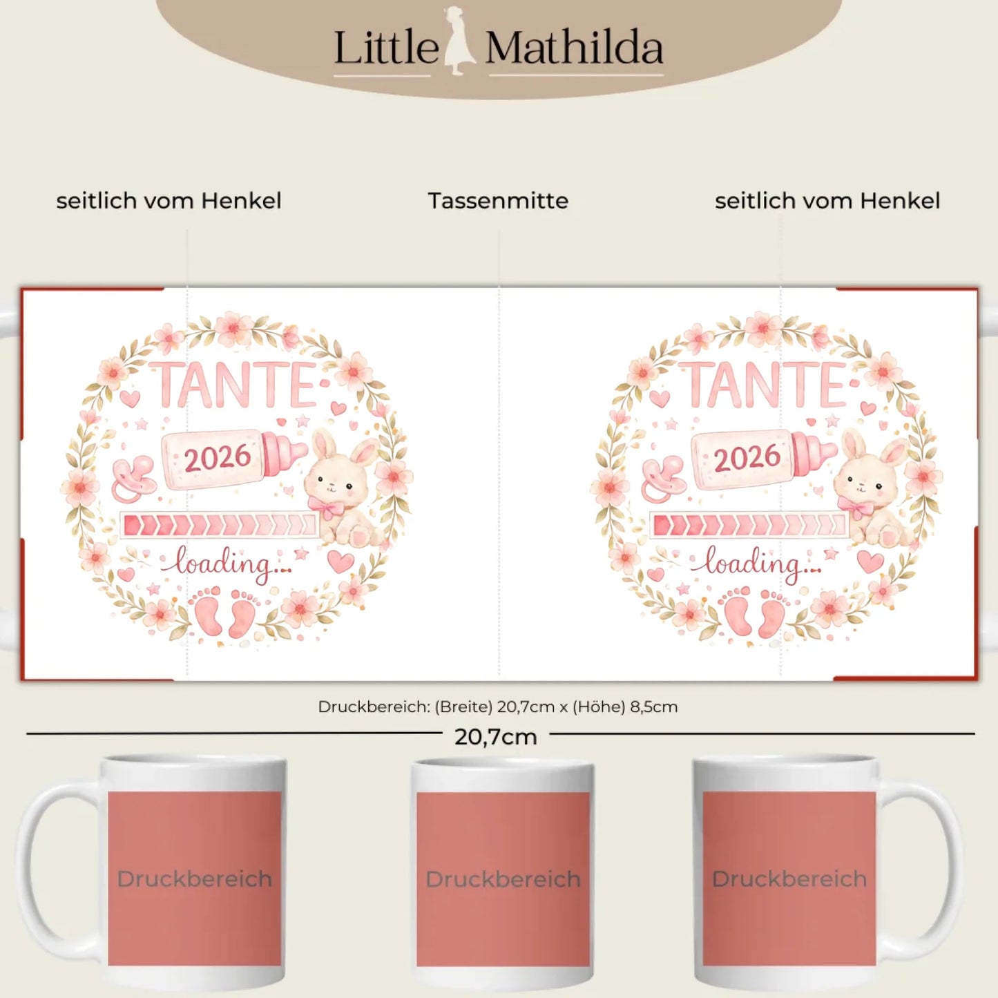Keramik Tasse Schwangerschaft verkünden: Tante Loading... Little Mathilda Little Mathilda Keramik Tasse
