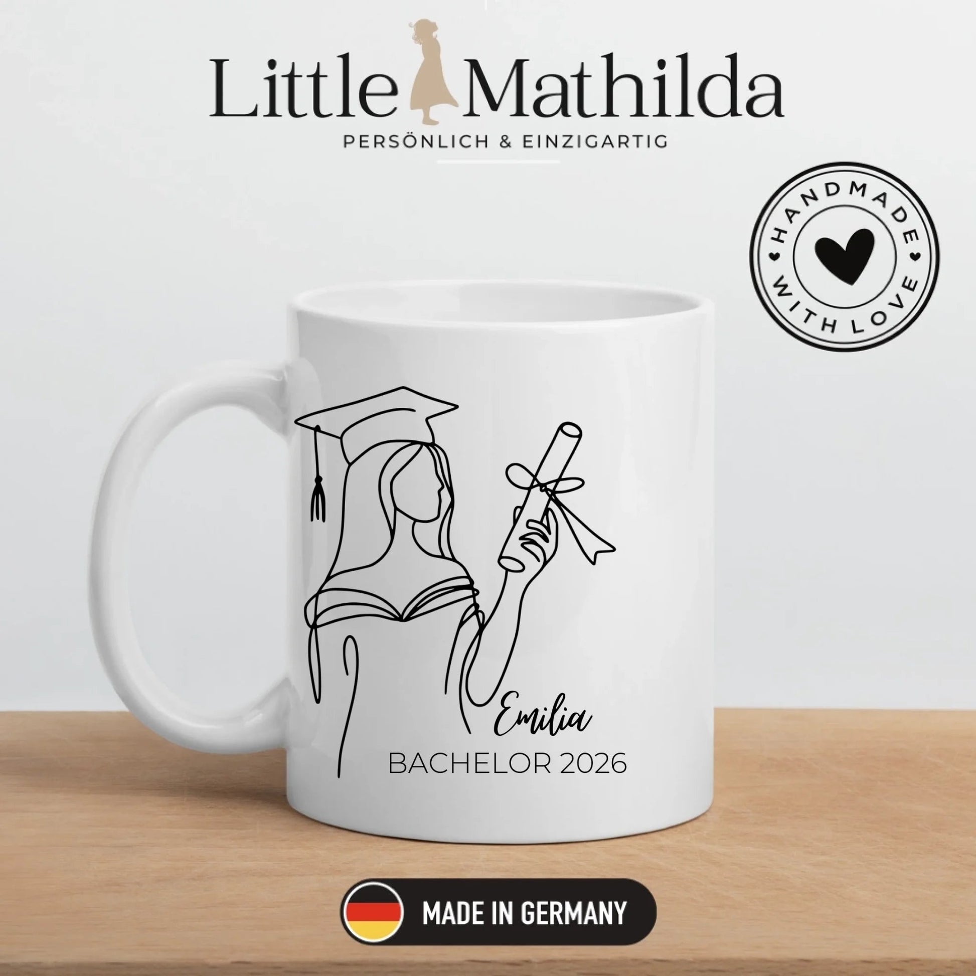 Personalisierte Abschluss - Tasse 2025 mit Namen – Erinnerungsstück zum Abschluss Little Mathilda Little Mathilda Keramik Tasse