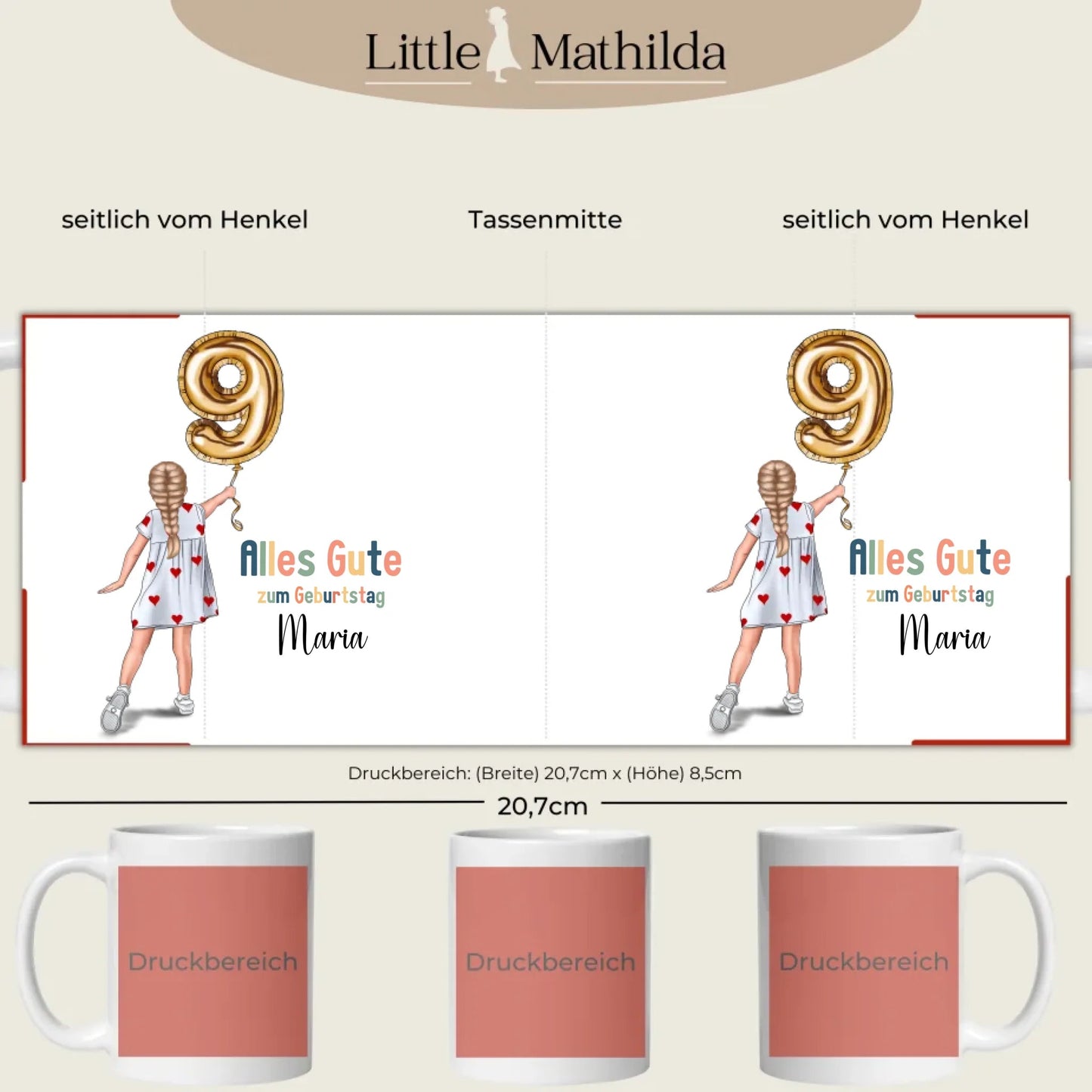 Personalisierte Keramik Tasse Druckbereich 360 Grad