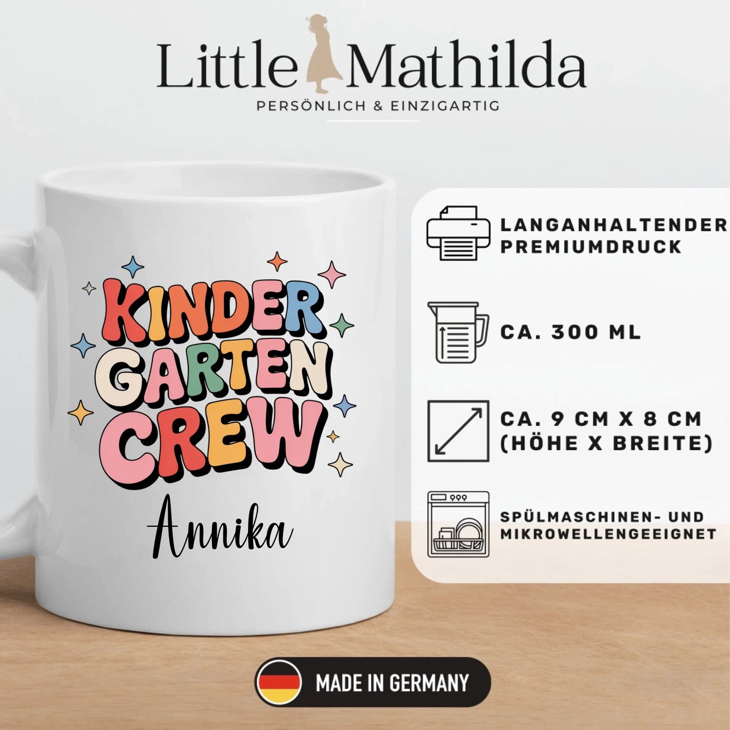 Personalisierte Kaffetasse "Kinder Garten Crew" mit Namen Little Mathilda Little Mathilda Keramik Tasse