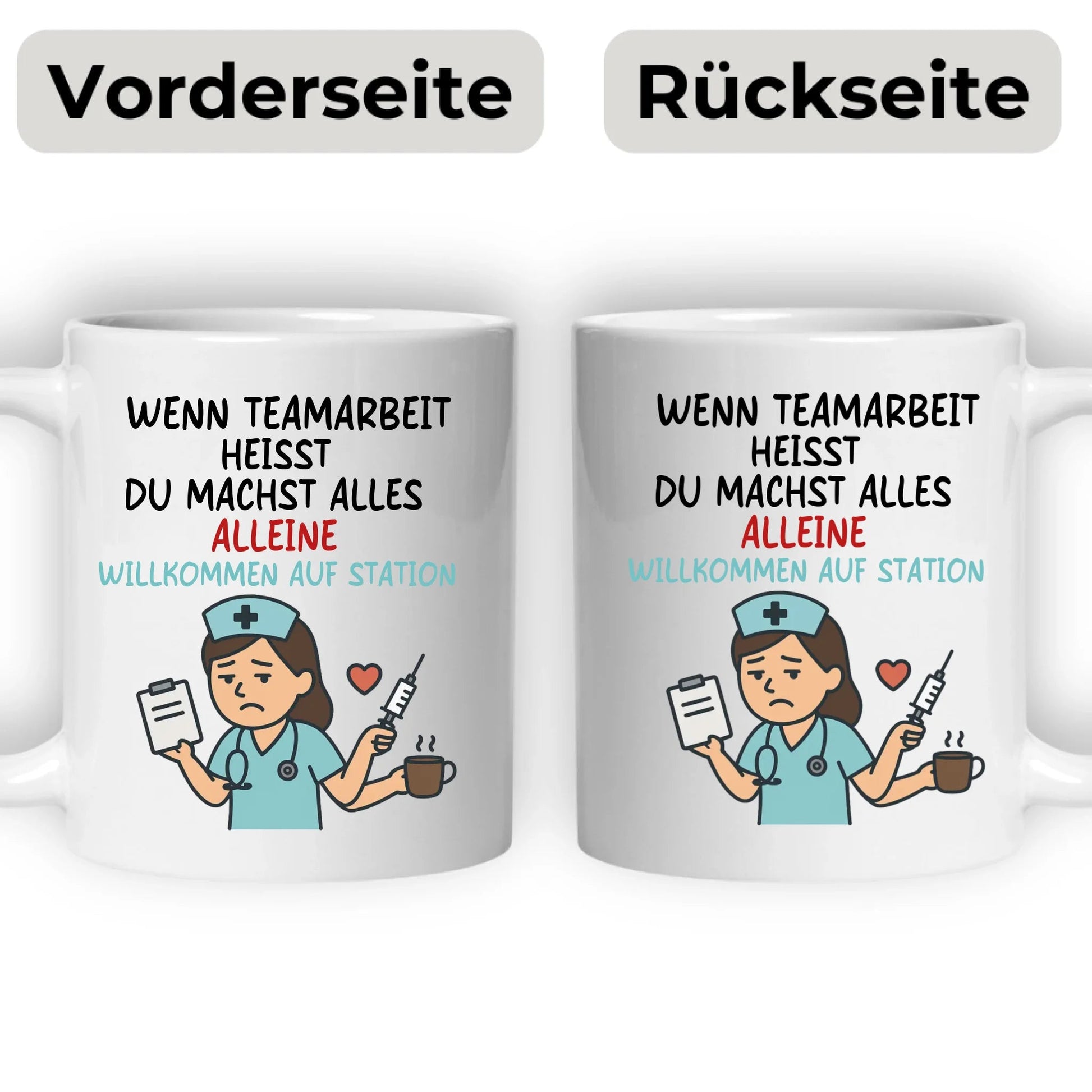 Personalisierte Krankenschwester Tasse mit Spruch "Teamarbeit" Little Mathilda Little Mathilda Keramik Tasse