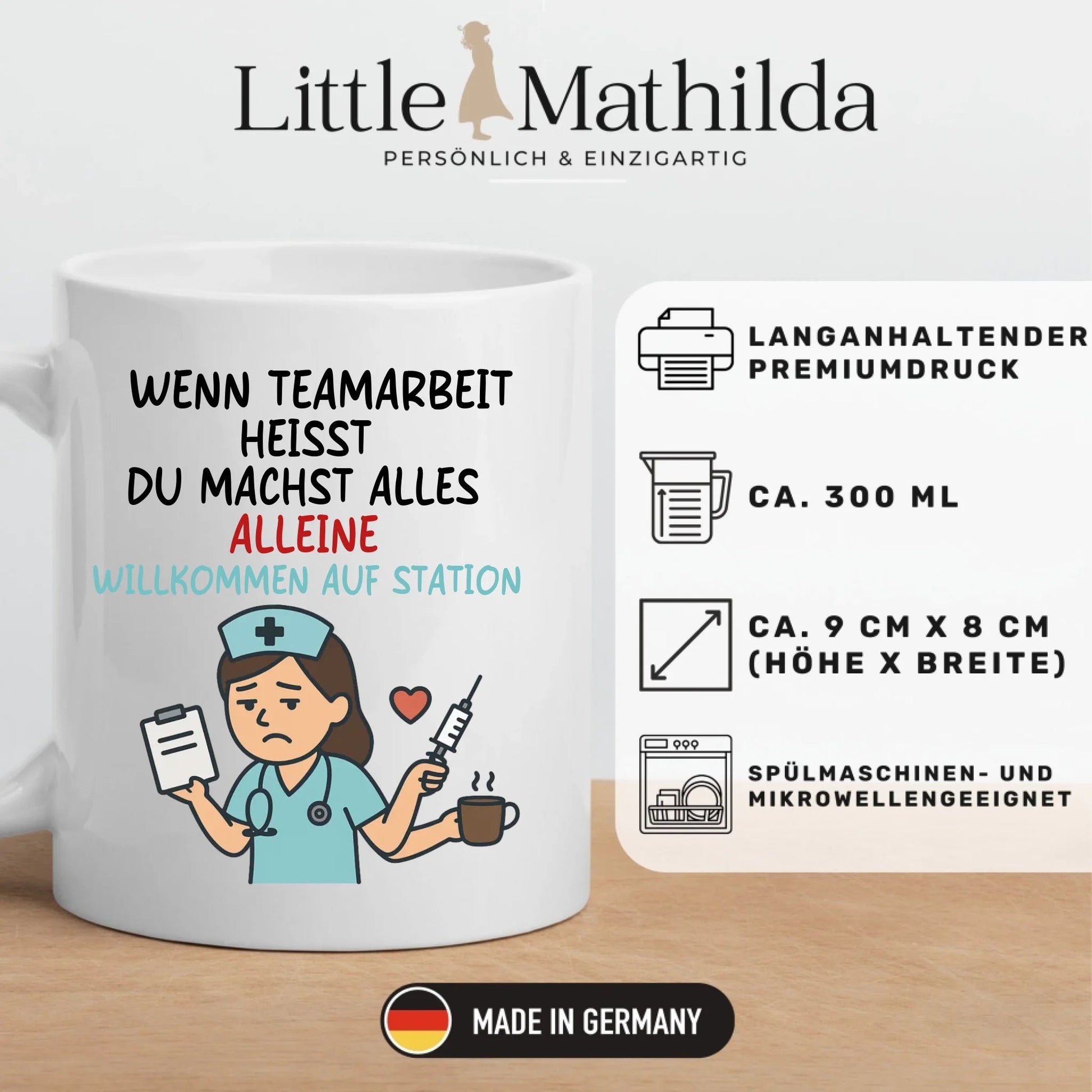 Personalisierte Krankenschwester Tasse mit Spruch "Teamarbeit" Little Mathilda Little Mathilda Keramik Tasse