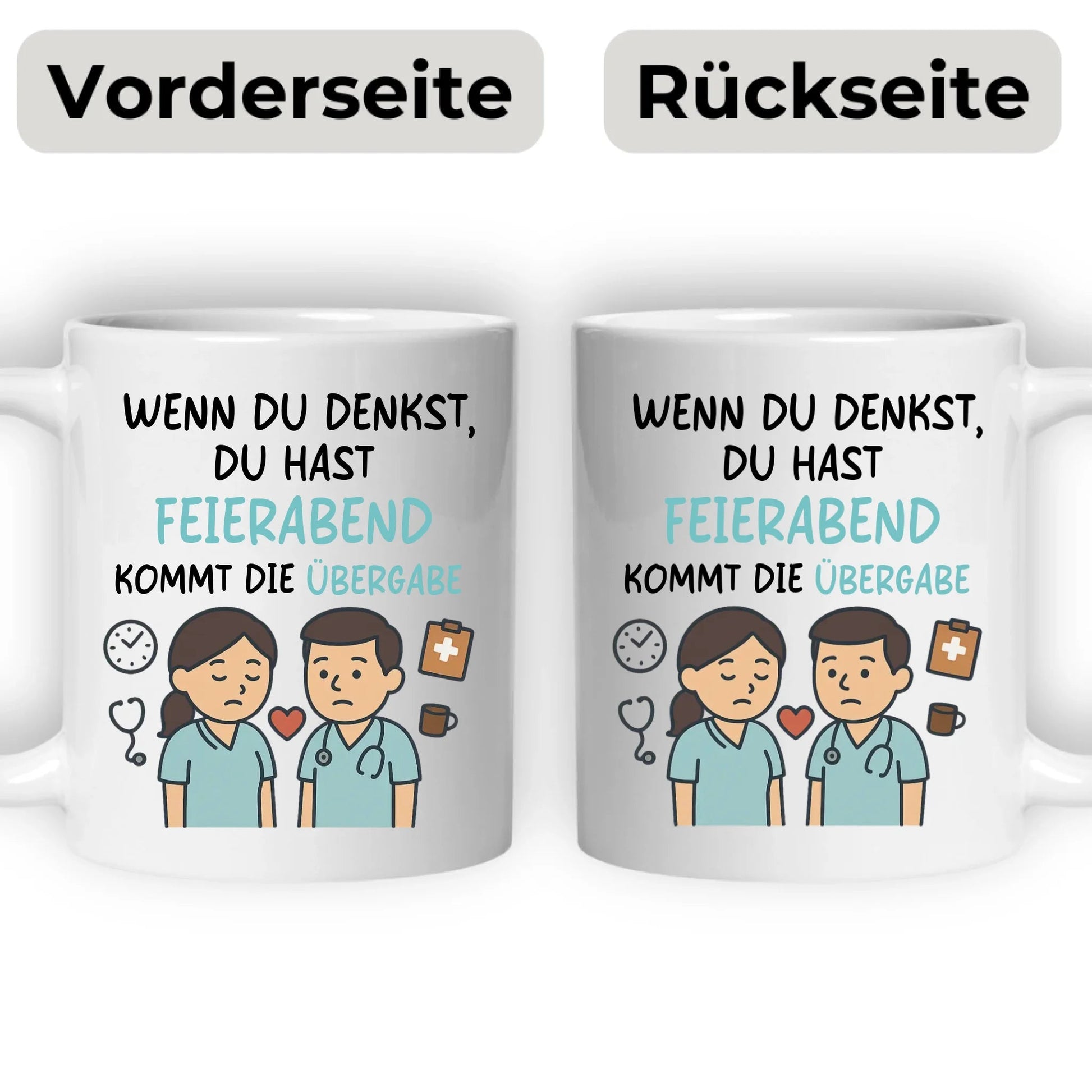 Personalisierte Krankenschwester Tasse mit Spruch "Wenn du denkst du hast Feierabend.." Little Mathilda Little Mathilda Keramik Tasse
