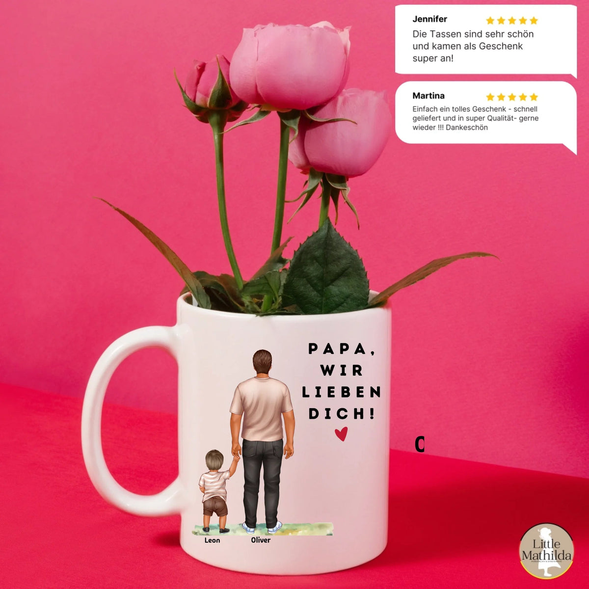 Personalisierte Papa Tasse mit Kindern und Namen – Keramiktasse | Geschenk für Vatertag & Geburtstag Little Mathilda Little Mathilda Keramik Tasse