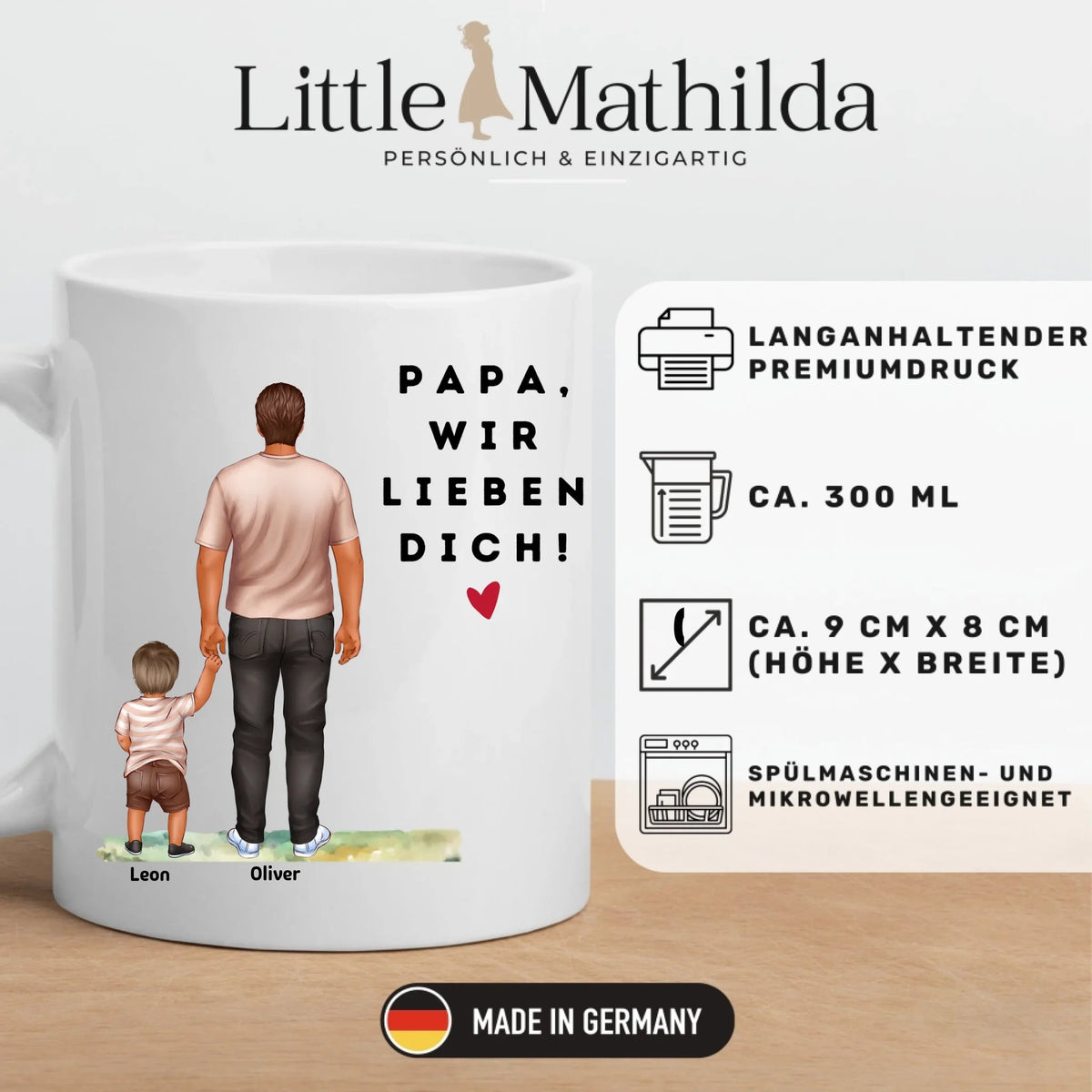 Personalisierte Papa Tasse mit Kindern und Namen – Keramiktasse | Geschenk für Vatertag & Geburtstag Little Mathilda Little Mathilda Keramik Tasse
