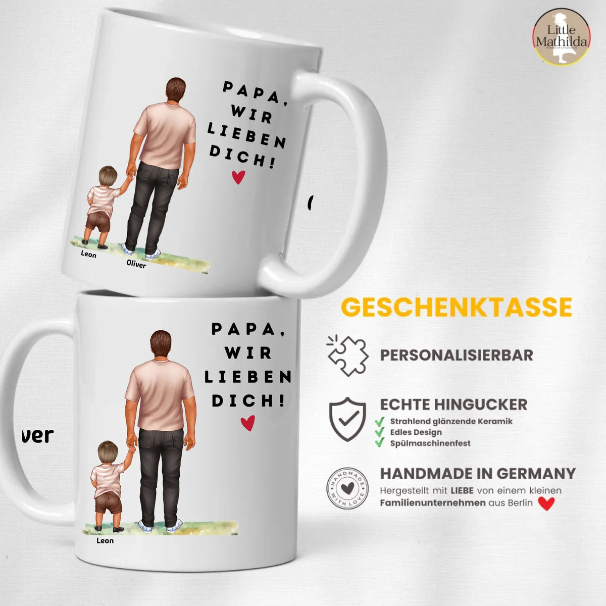Personalisierte Papa Tasse mit Kindern und Namen – Keramiktasse | Geschenk für Vatertag & Geburtstag Little Mathilda Little Mathilda Keramik Tasse