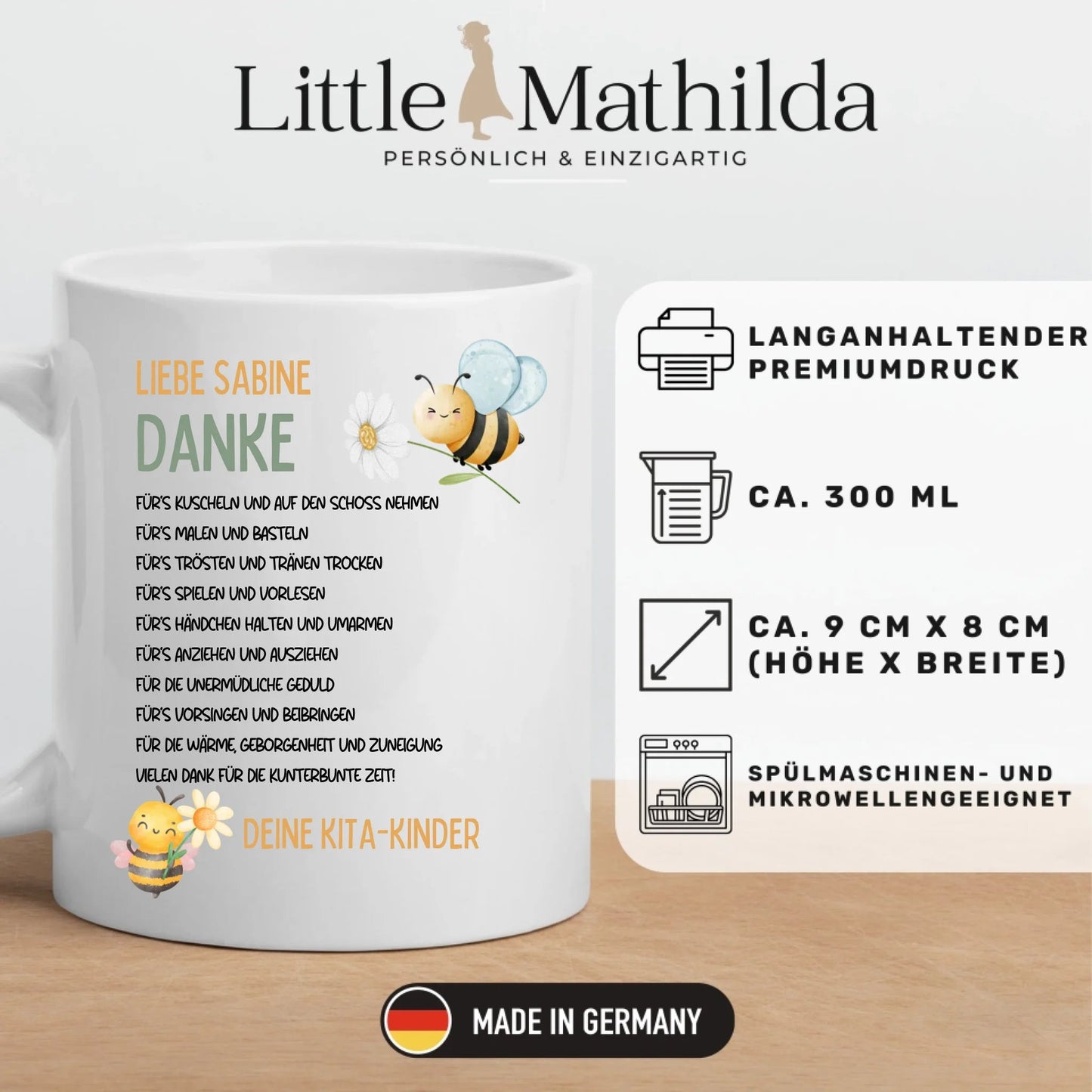 Personalisierte Tasse für Erzieherin oder Erzieher zum Abschied - Geschenk von den Kita - Kindern Little Mathilda Little Mathilda Keramik Tasse