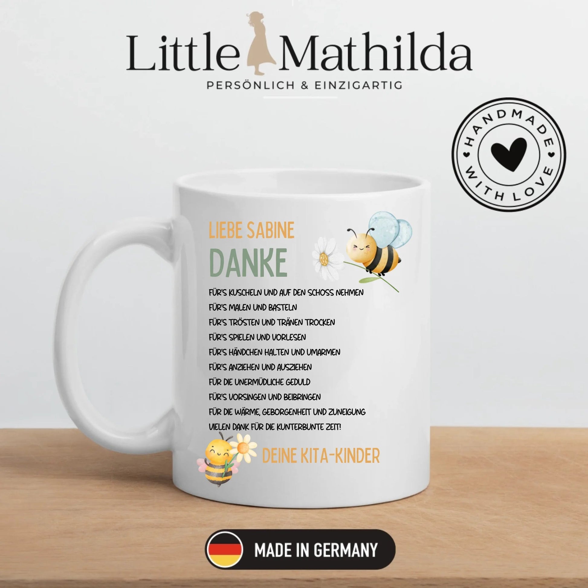 Personalisierte Tasse für Erzieherin oder Erzieher zum Abschied - Geschenk von den Kita - Kindern Little Mathilda Little Mathilda Keramik Tasse