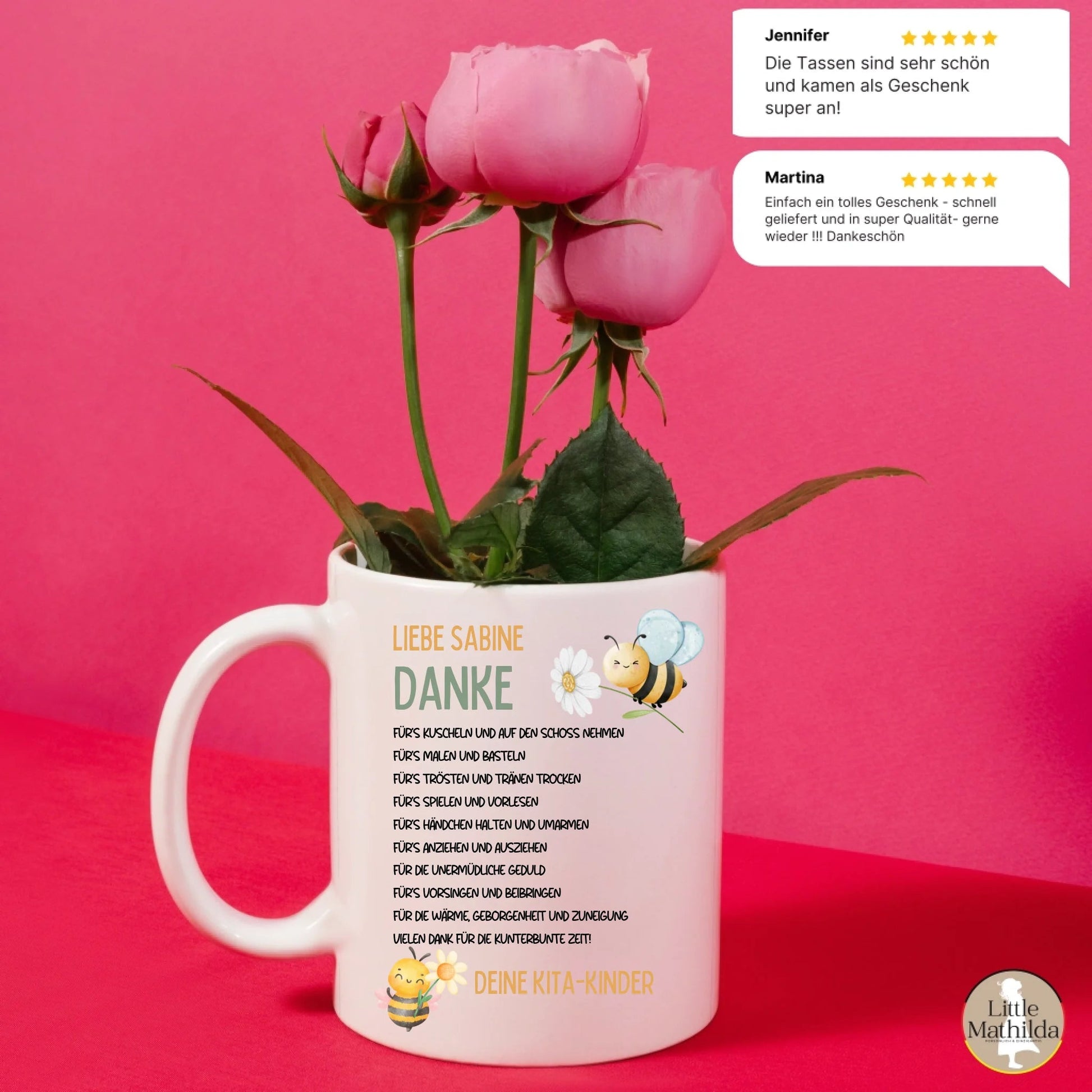 Personalisierte Tasse für Erzieherin oder Erzieher zum Abschied - Geschenk von den Kita - Kindern Little Mathilda Little Mathilda Keramik Tasse