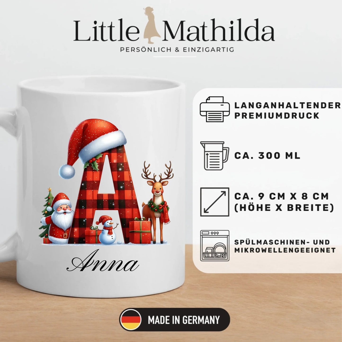 Personalisierte Weihnachtstasse mit Namen und Buchstaben Little Mathilda Little Mathilda Keramik Tasse